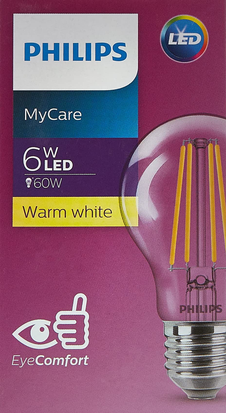 لمبة فيليبس كلاسيك LED - 6-60 واط، A60 قاعدة E27 - أبيض دافئ