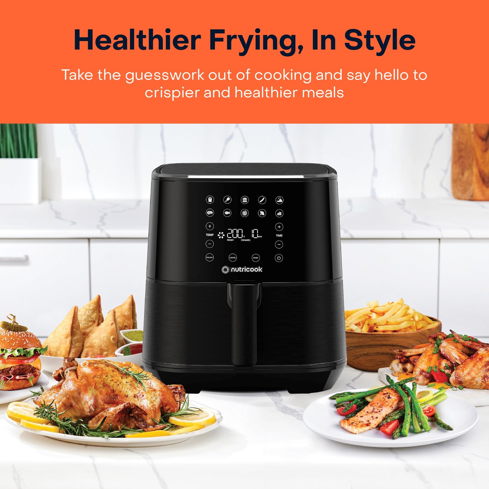 Nutricook Air Fryer 2, 1700 Watts, Digital Control Panel Display, 10 Preset Programs With Built-In Preheat Function, 5.5 Liter Black, Af205K