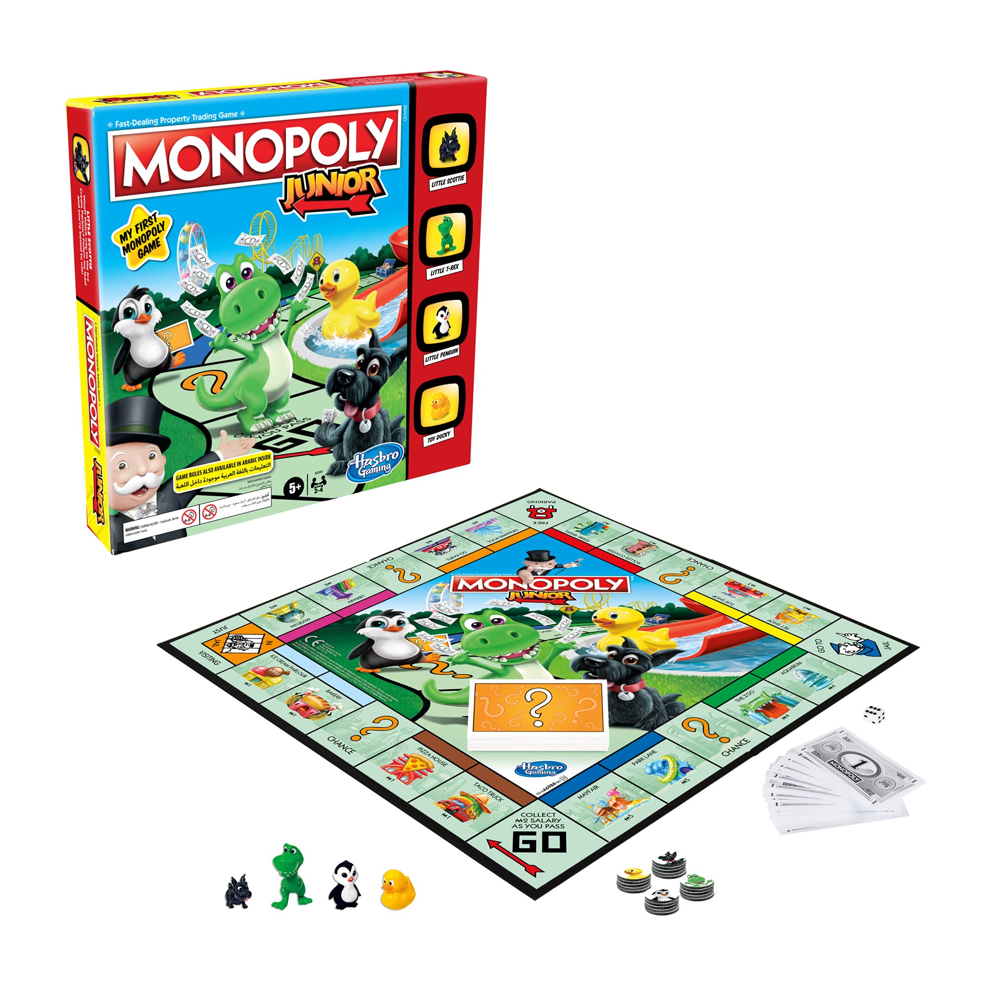 Monopoly Junior Game, Monopoly Board Game for Kids Ages 5 and Up, Family Game for 2-4 Players