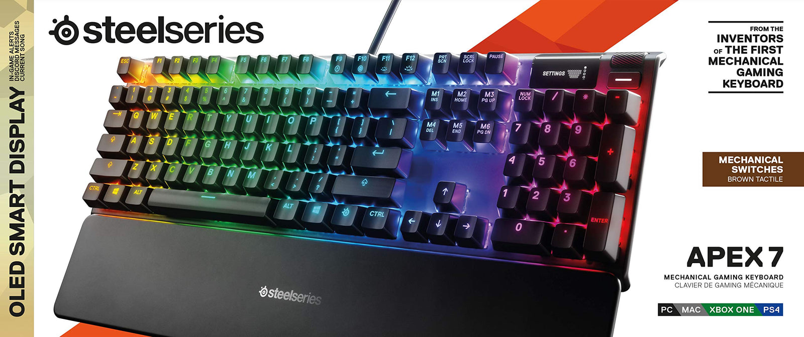 SteelSeries Apex 7 - Mechanical Gaming Keyboard – OLED Smart Display Brown Switches English QWERTY Layout (UK)