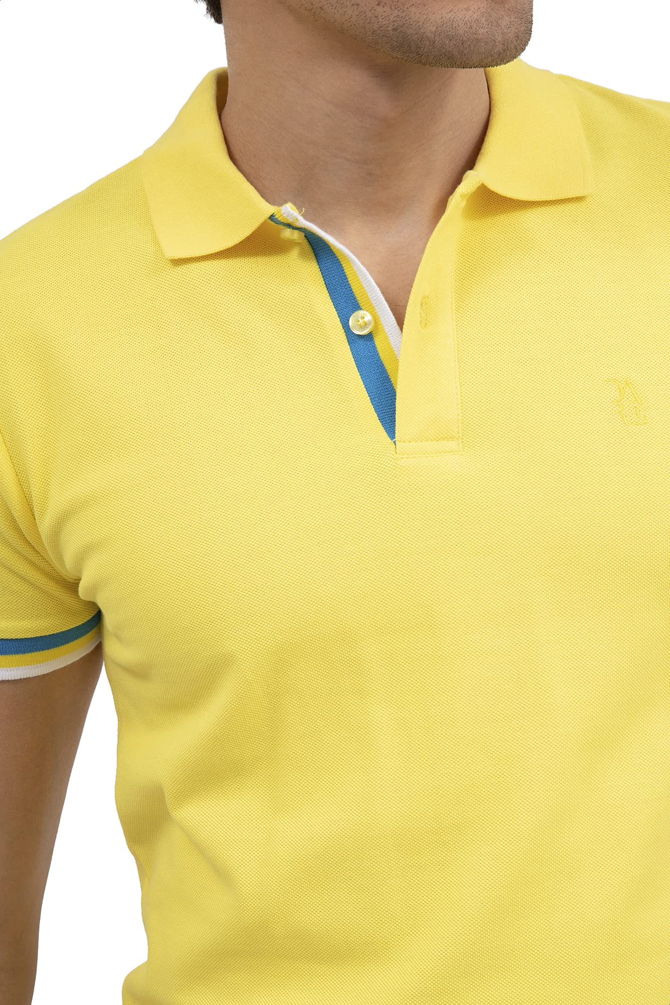 Dalydress Dare Cotton Striped Trims Short Sleeves Polo Shirt for Men, Yellow, M