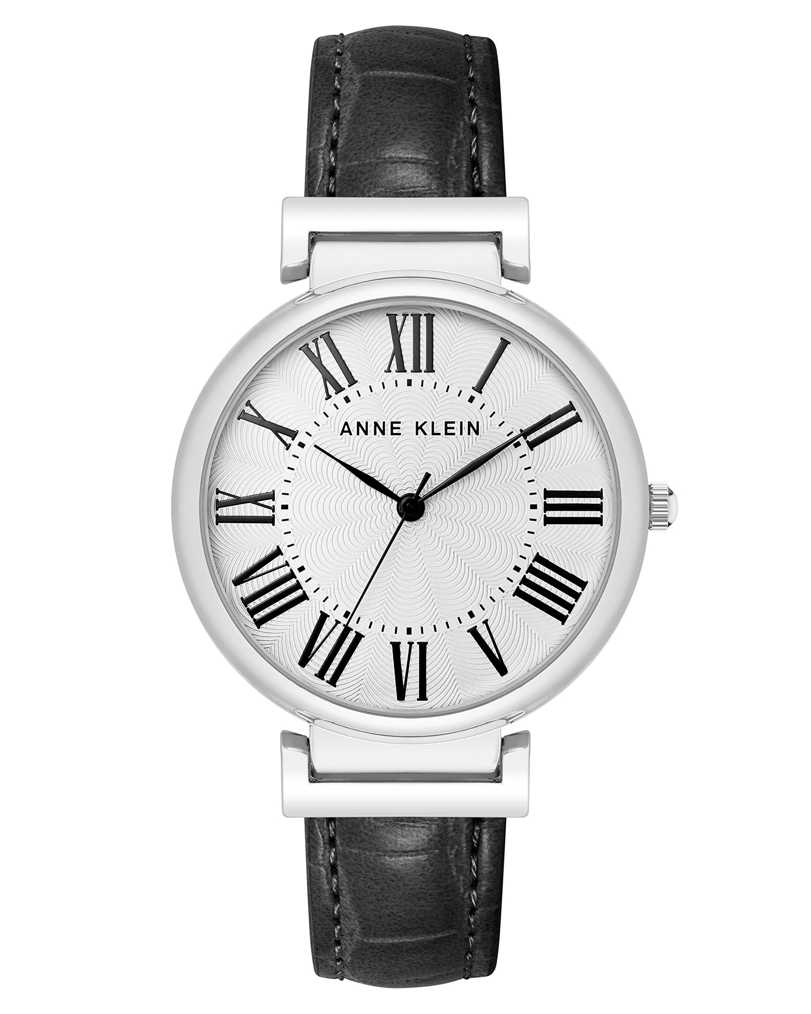 Anne Klein Women's Croco-Grain Strap Watch, Black/Silver, Japanese