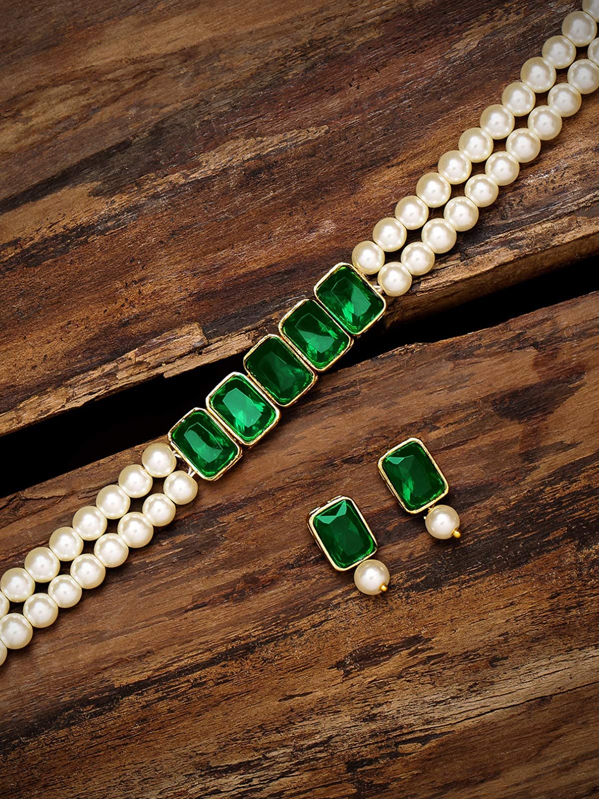 ZAVERI PEARLS Jewellery Set For Women (Green) (Zpfk9092)