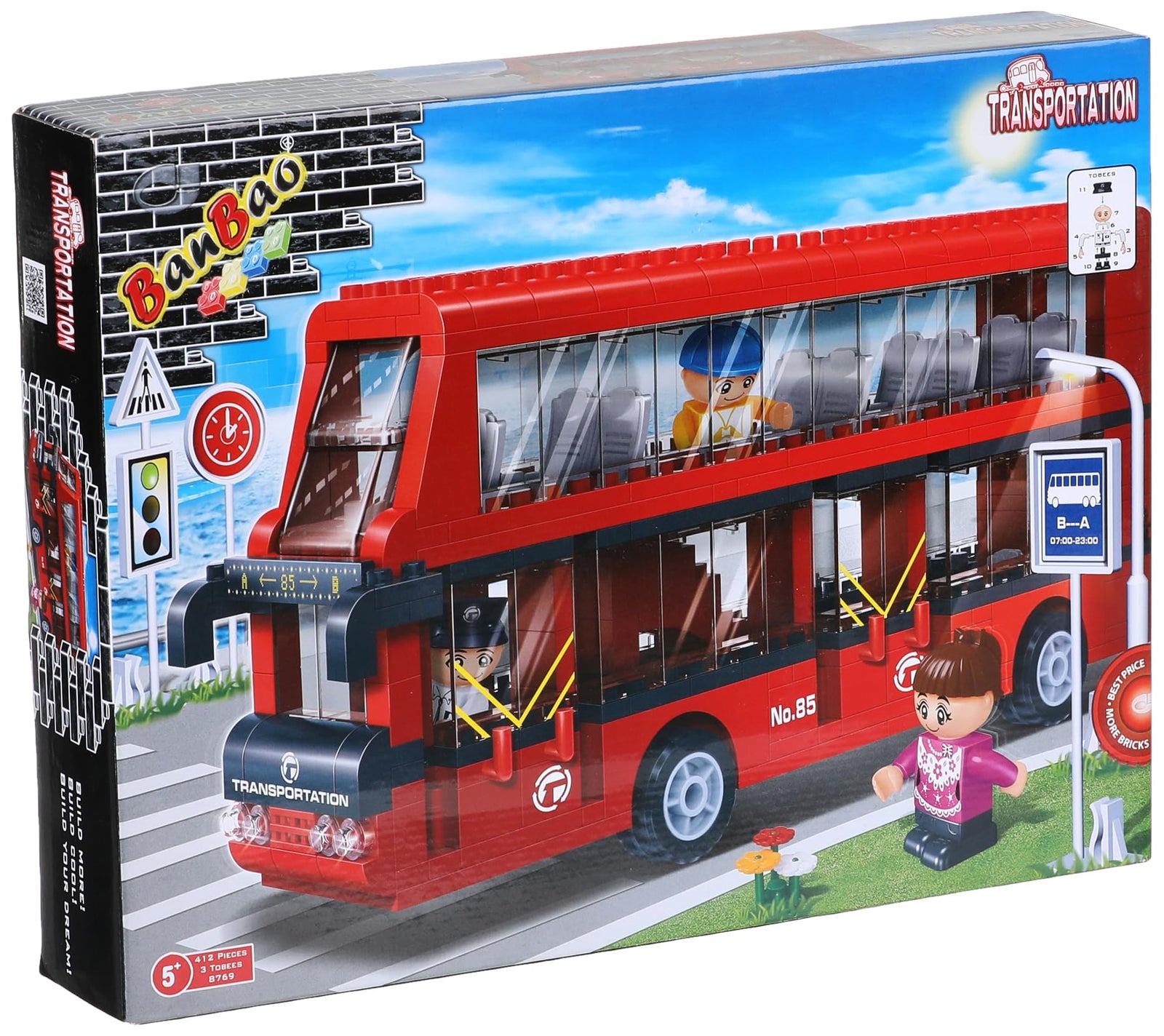 Banbao Famous city bus building block school vehicle double station technique brick toy