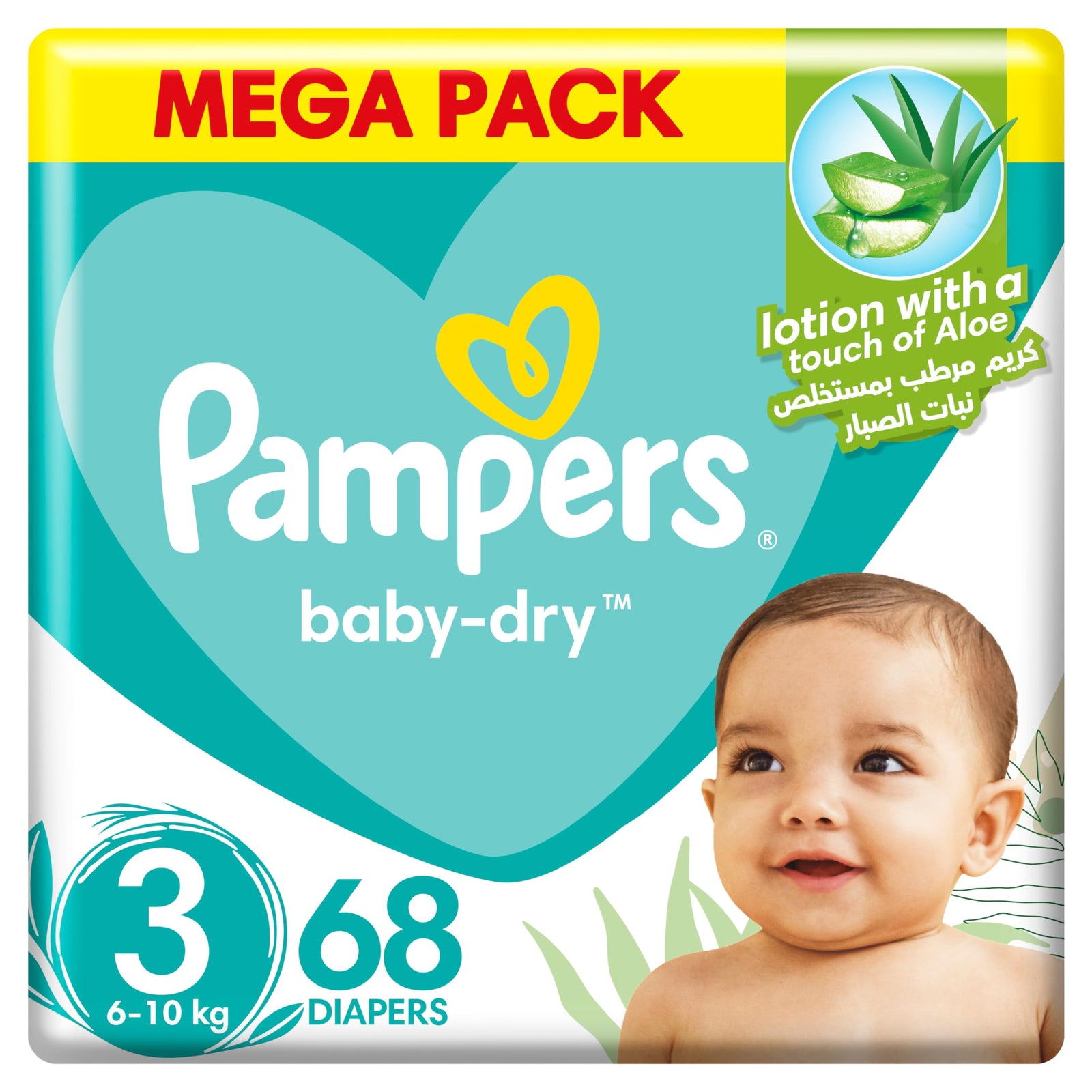 Pampers Baby-Dry Taped Diapers with Aloe Vera Lotion, up to 100% Leakage Protection, Size 3, 6-10kg, 68 Count