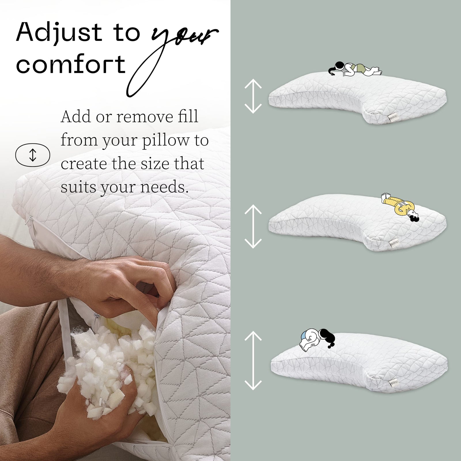 Coop Home Goods Crescent Back and Side Sleeper Pillow - Pillow for Neck and Shoulder Pain Relief, Memory Foam Pillow, Bed Pillow for Sleeping, Pillow for Side Sleepers and Back Sleepers (Queen Size)