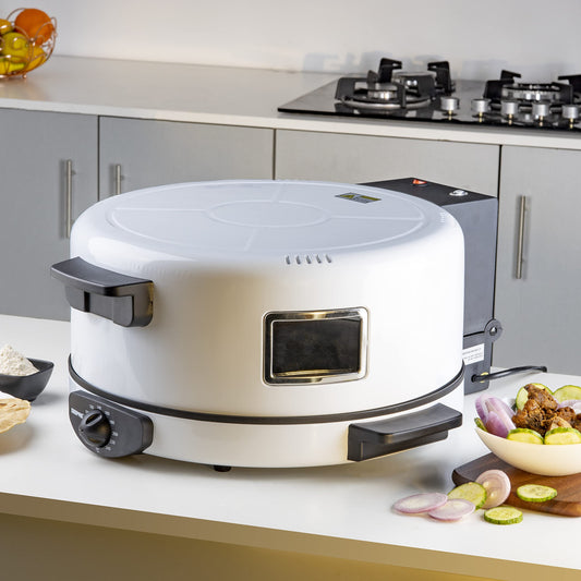 Geepas GBM63037 Arabic Bread Maker | Adjustable Temperature | 40cm Baking Plate|Halogen Tube & Stainless Steel Heating Coil | Adjustable Double Thermostat, Silver"Min 1 year manufacturer warranty"