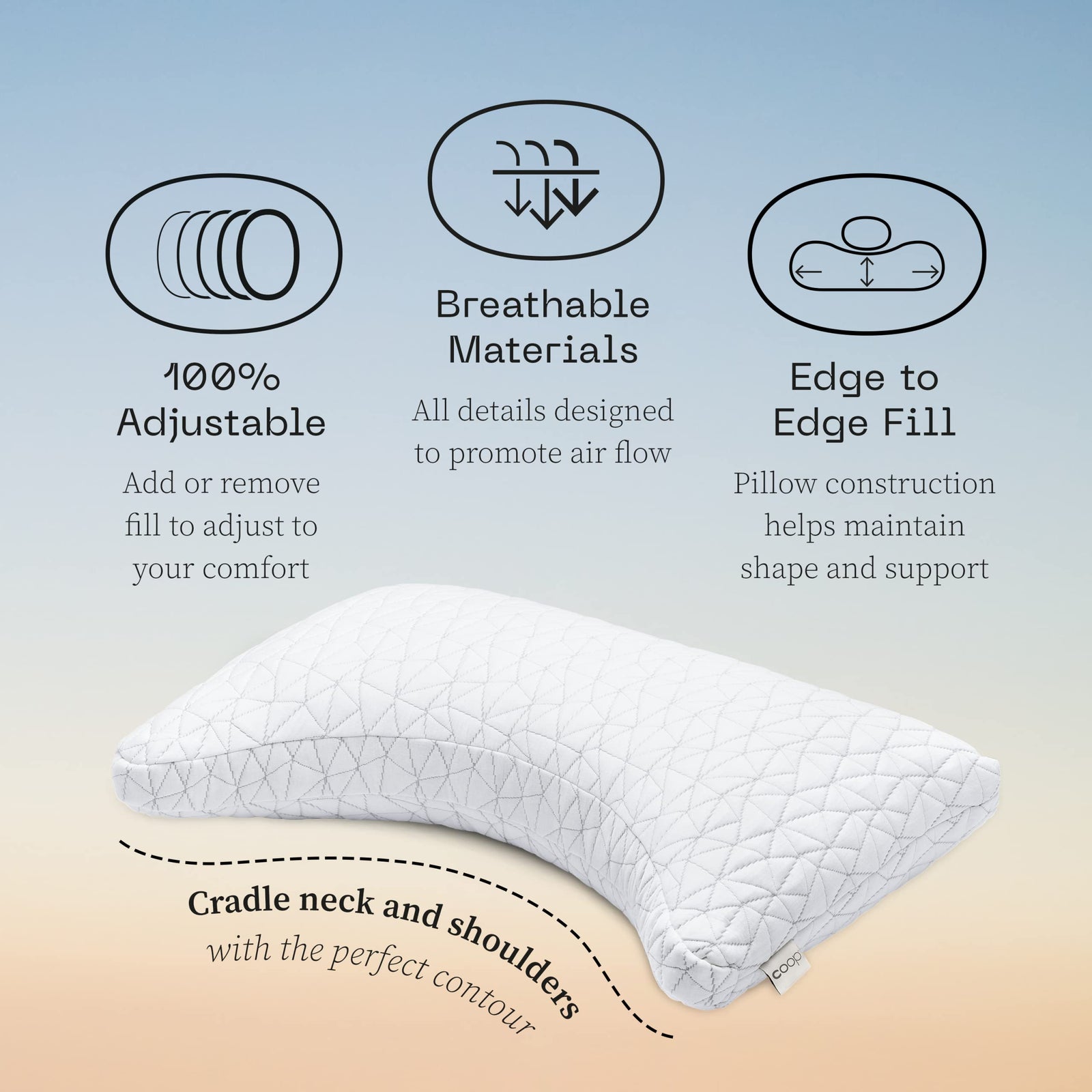 Coop Home Goods Crescent Back and Side Sleeper Pillow - Pillow for Neck and Shoulder Pain Relief, Memory Foam Pillow, Bed Pillow for Sleeping, Pillow for Side Sleepers and Back Sleepers (Queen Size)