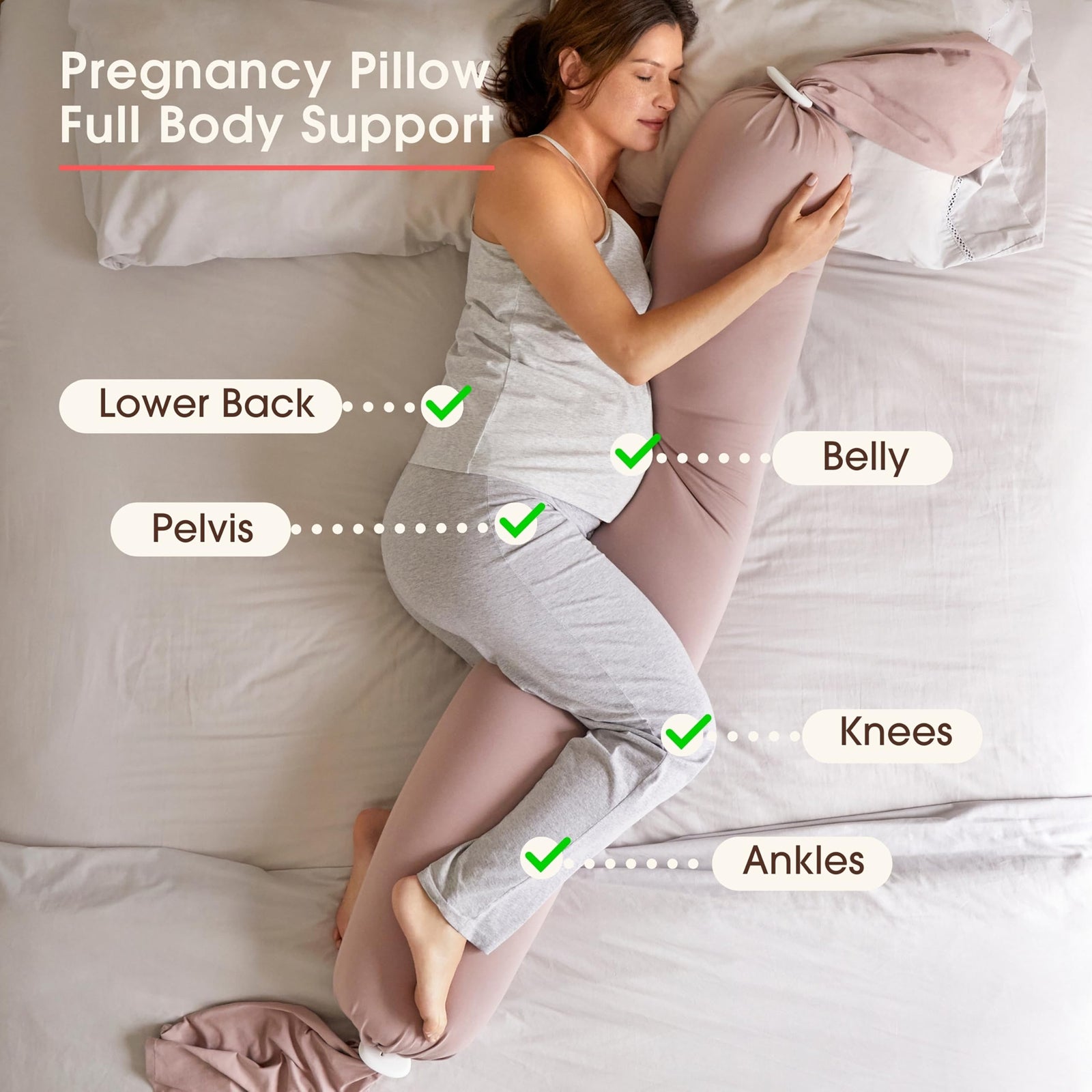 BBHugme Pregnancy Pillow - Long Body Pillow with Cooling Technology - Ideal Pregnancy & Nursing Pillow - Comfortable Body Support and Temperature Regulation- Versatile Multi-Use Maternity Pillow