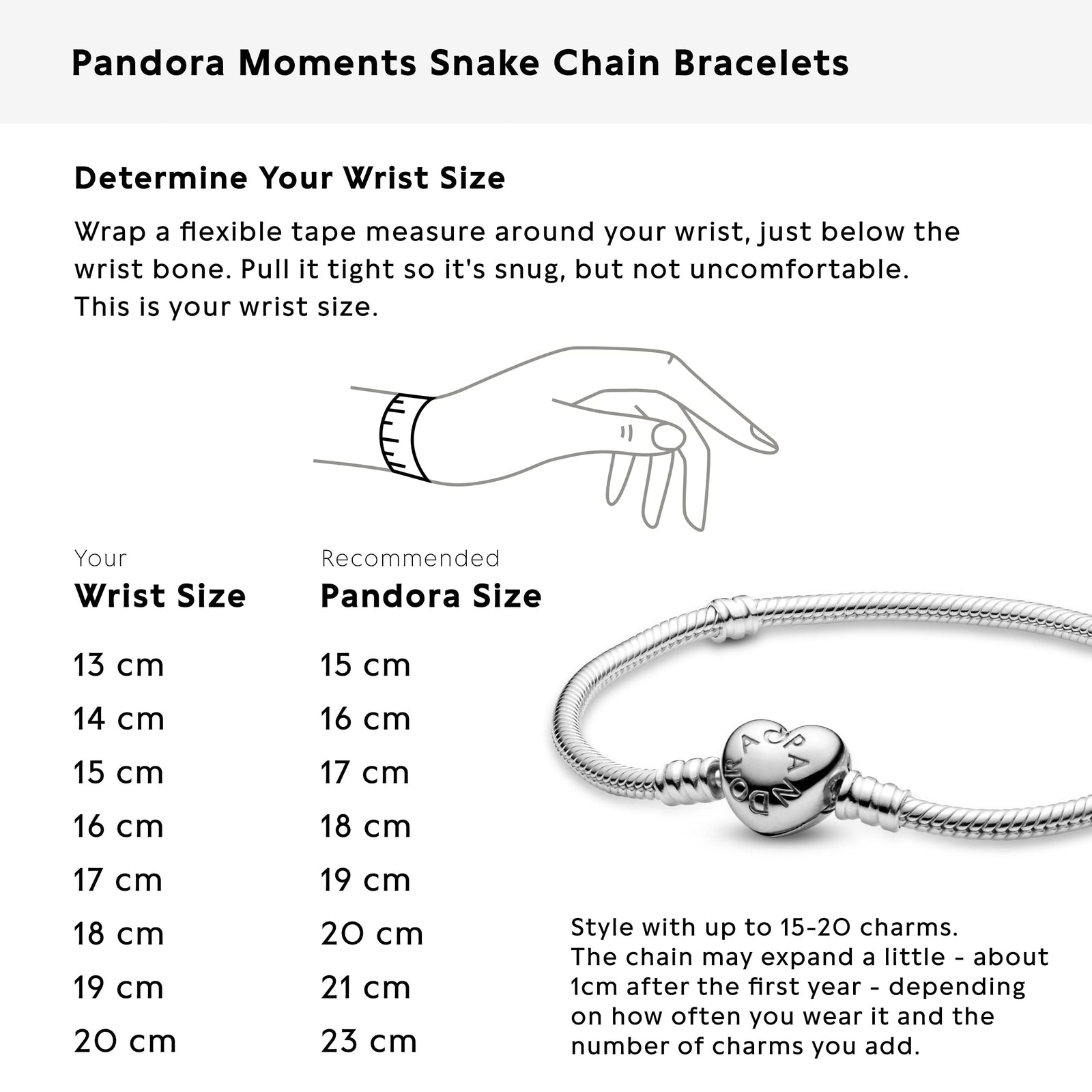 Pandora Moments Women's Sterling Silver Heart Clasp Snake Chain Bracelet for Charms