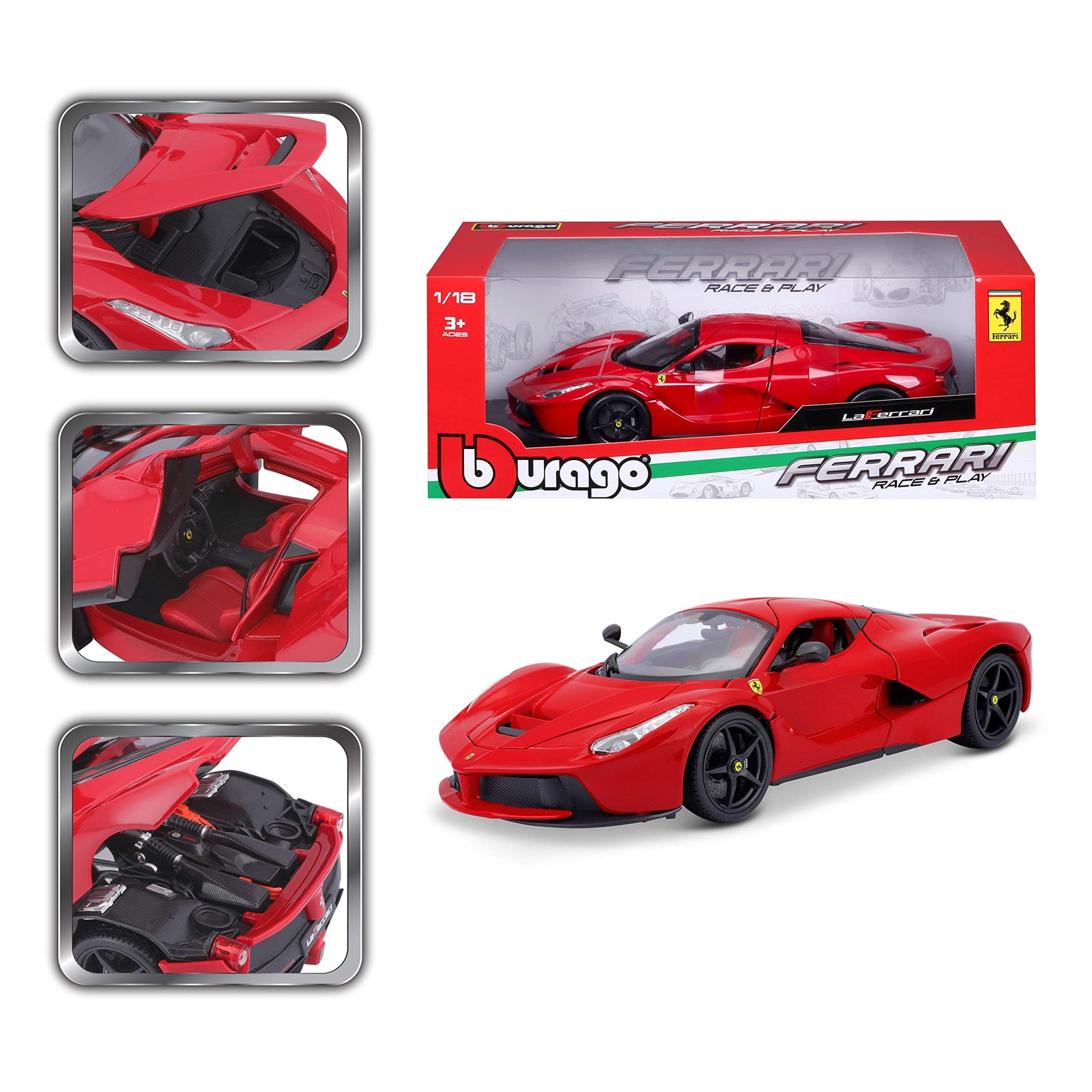 Bburago 1:18 Scale Ferrari Race and Play LaFerrari Diecast Vehicle, red