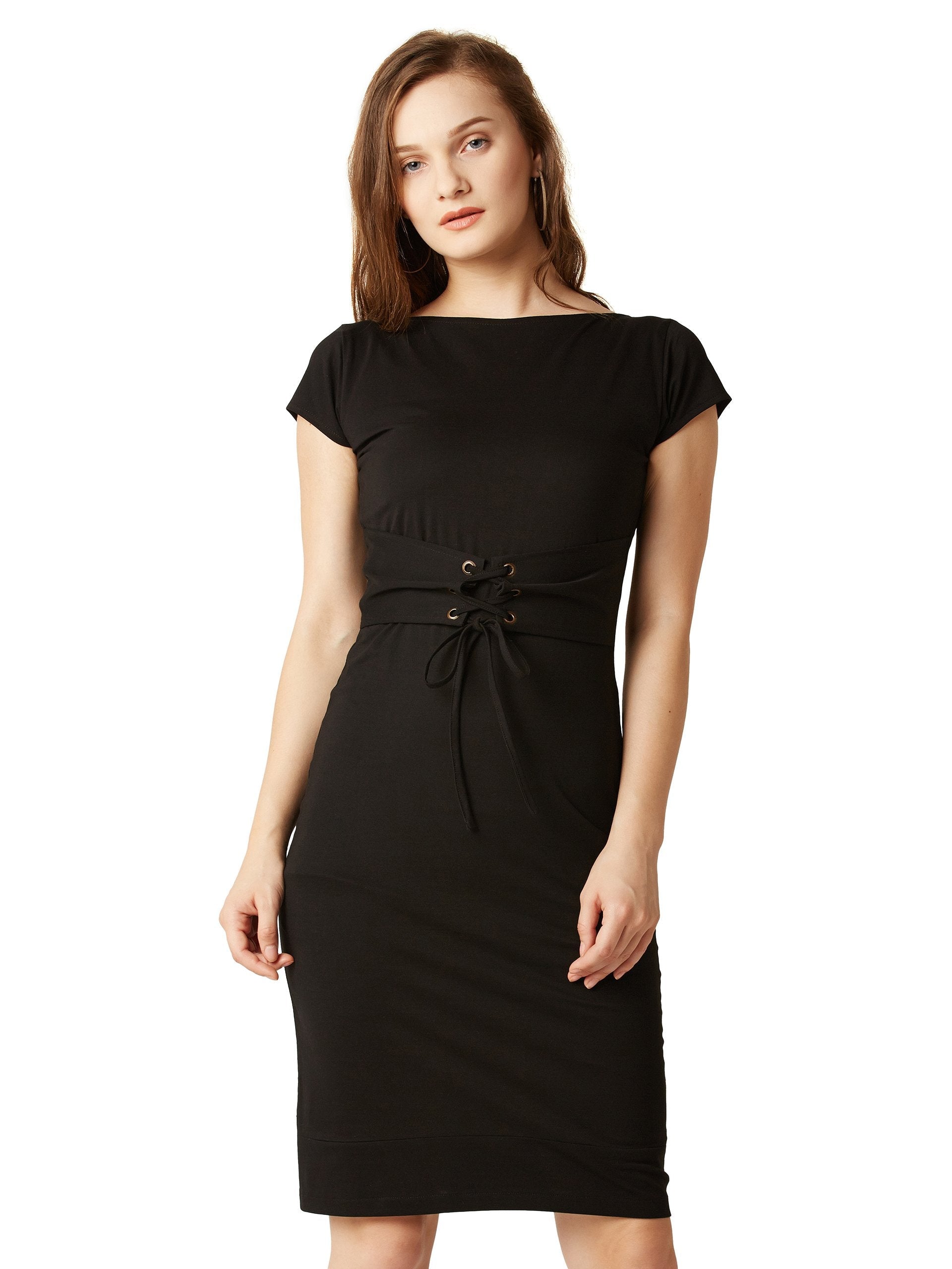 Miss Olive Women's Cotton Shift Mini Dress.Black.L