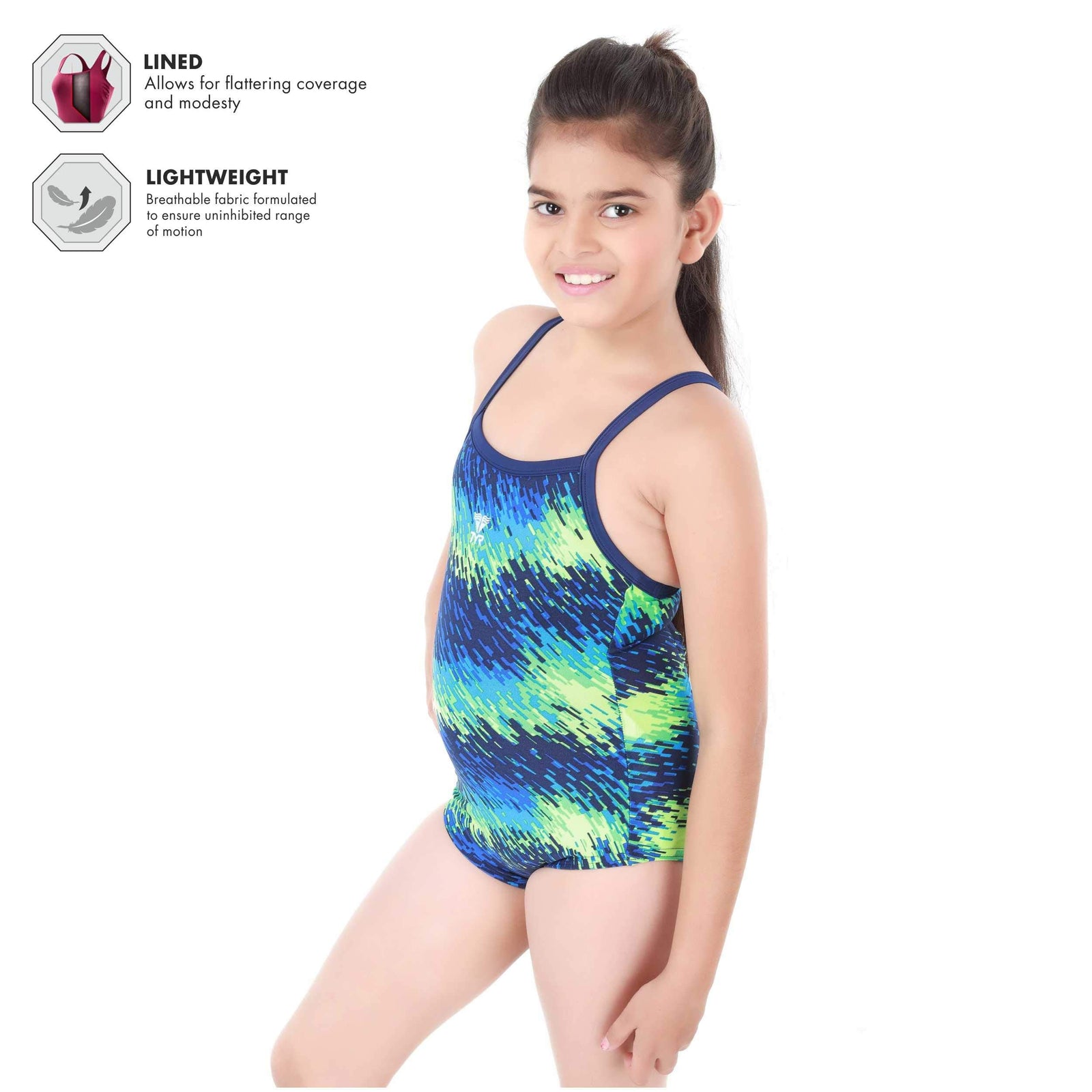 TYR Girl's One Piece Swimsuit (1804098_Blue Green / Black_28)