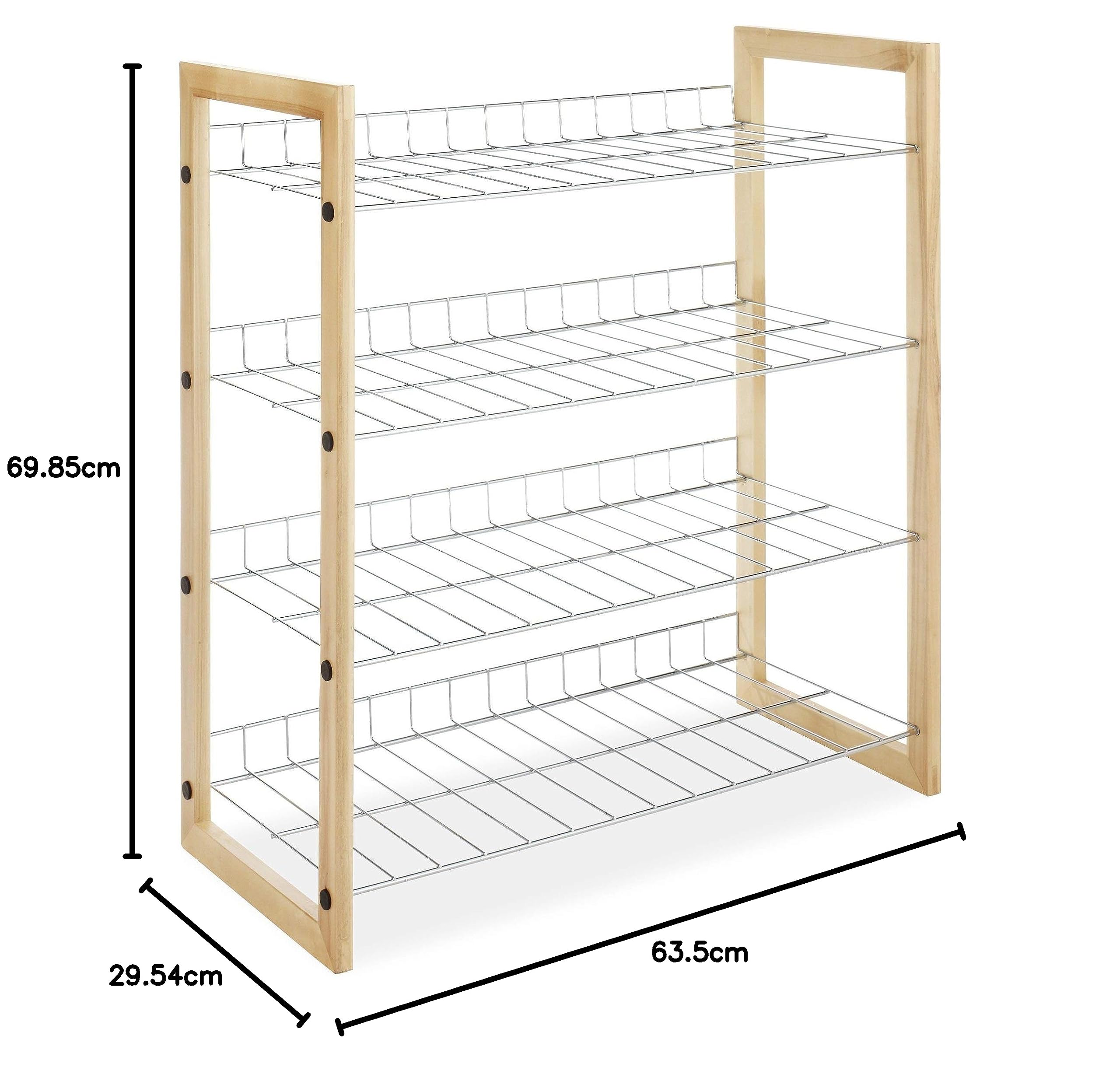 Whitmor 4 Tier Storage Organizer-Natural Wood and Chrome Closet Shelf