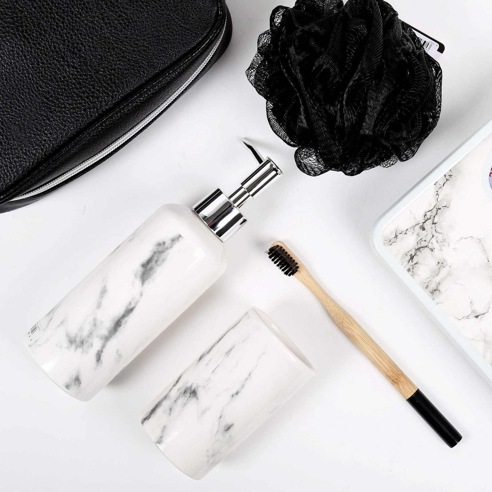 Bodico White 3-Piece Marble Bathroom Accessory Set