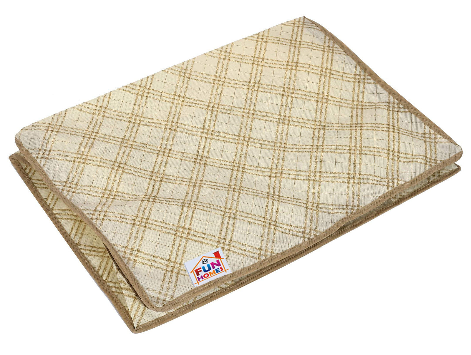 Fun Homes Metalic Checkered Print Non Woven 2 Pieces Underbed Storage Bag,Cloth Organiser,Blanket Cover with Transparent Window (Ivory)-FUHHNH16583