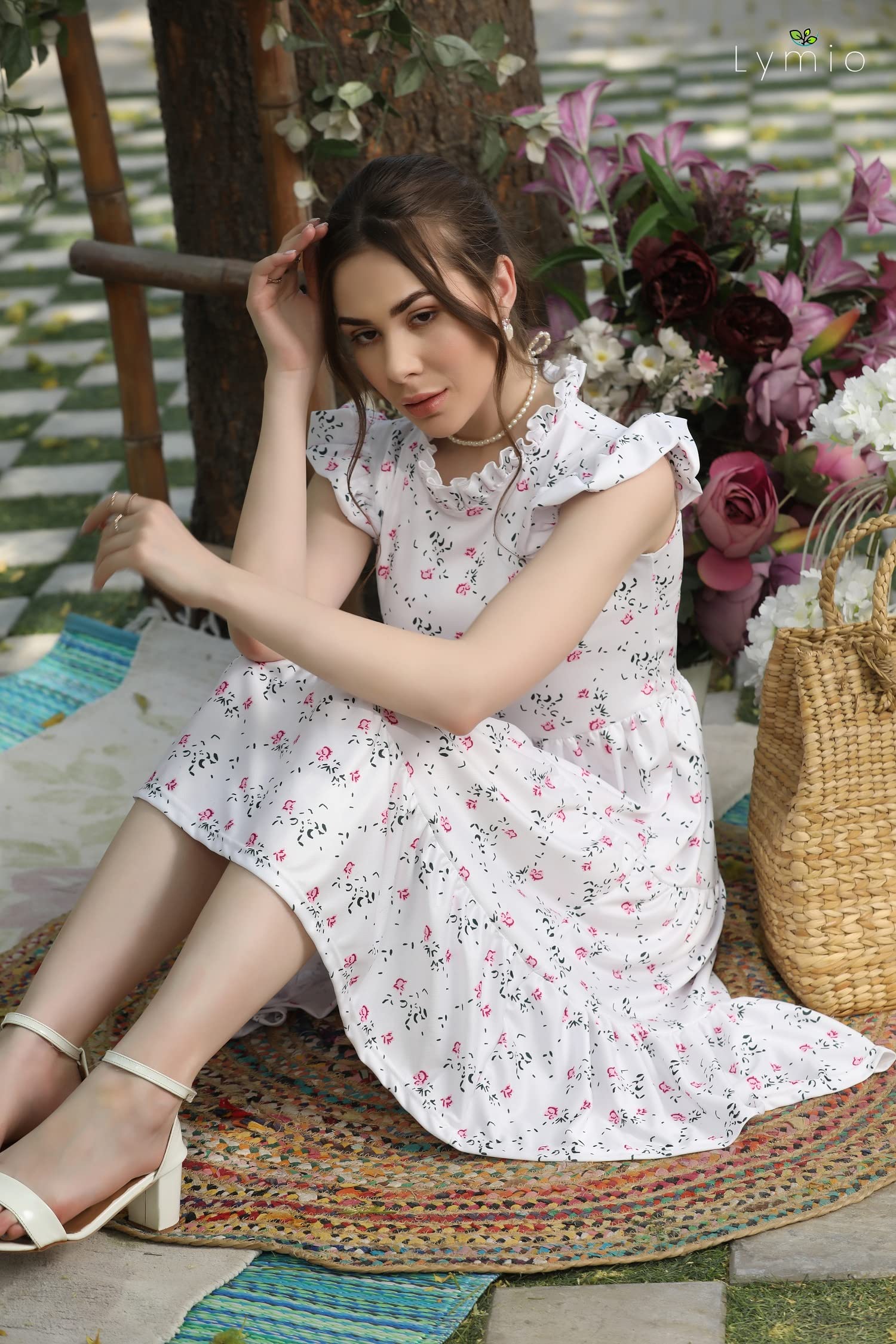 Lymio Floral Print Ruffle Hem Dress (540)