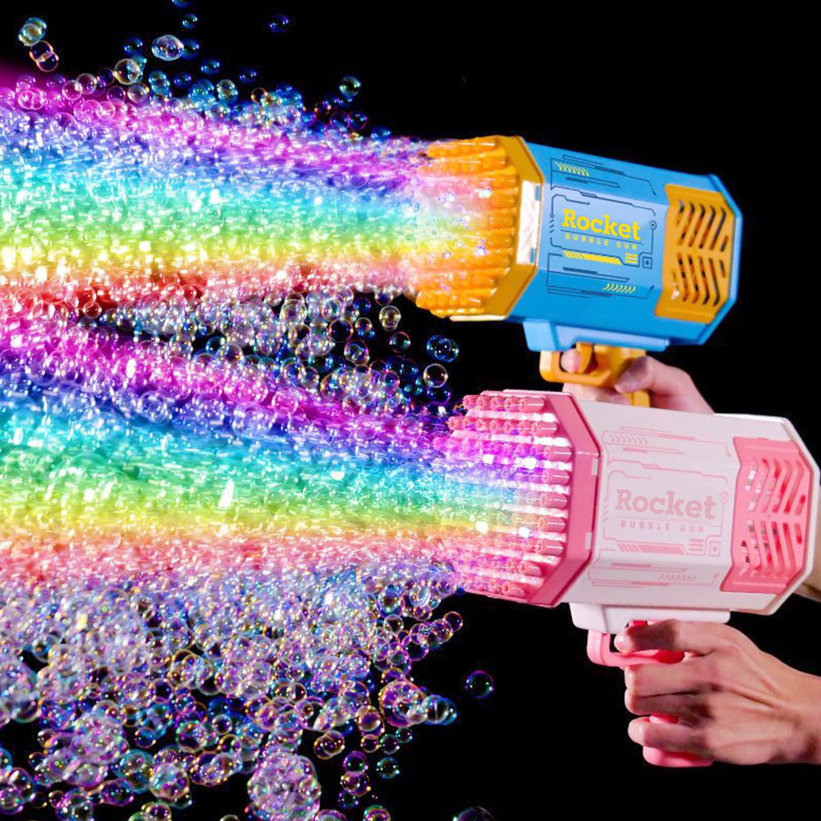 SHCKE 69 Holes Rocket Bubble Gun with Colorful Lights/Bubble Solution,Bubble Machine Gun, Bubble Guns for Kids Summer Outdoor Play Christmas Birthday Wedding Parties [Pink]