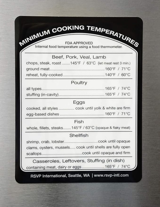 RSVP International Kitchen Organization Collection Removable Labels, Cooking Temperatures, White/Black