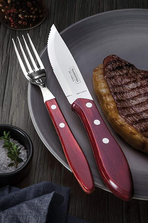 Tramontina steak knife ‎29899/522 set of 4 woth a woden box - Red