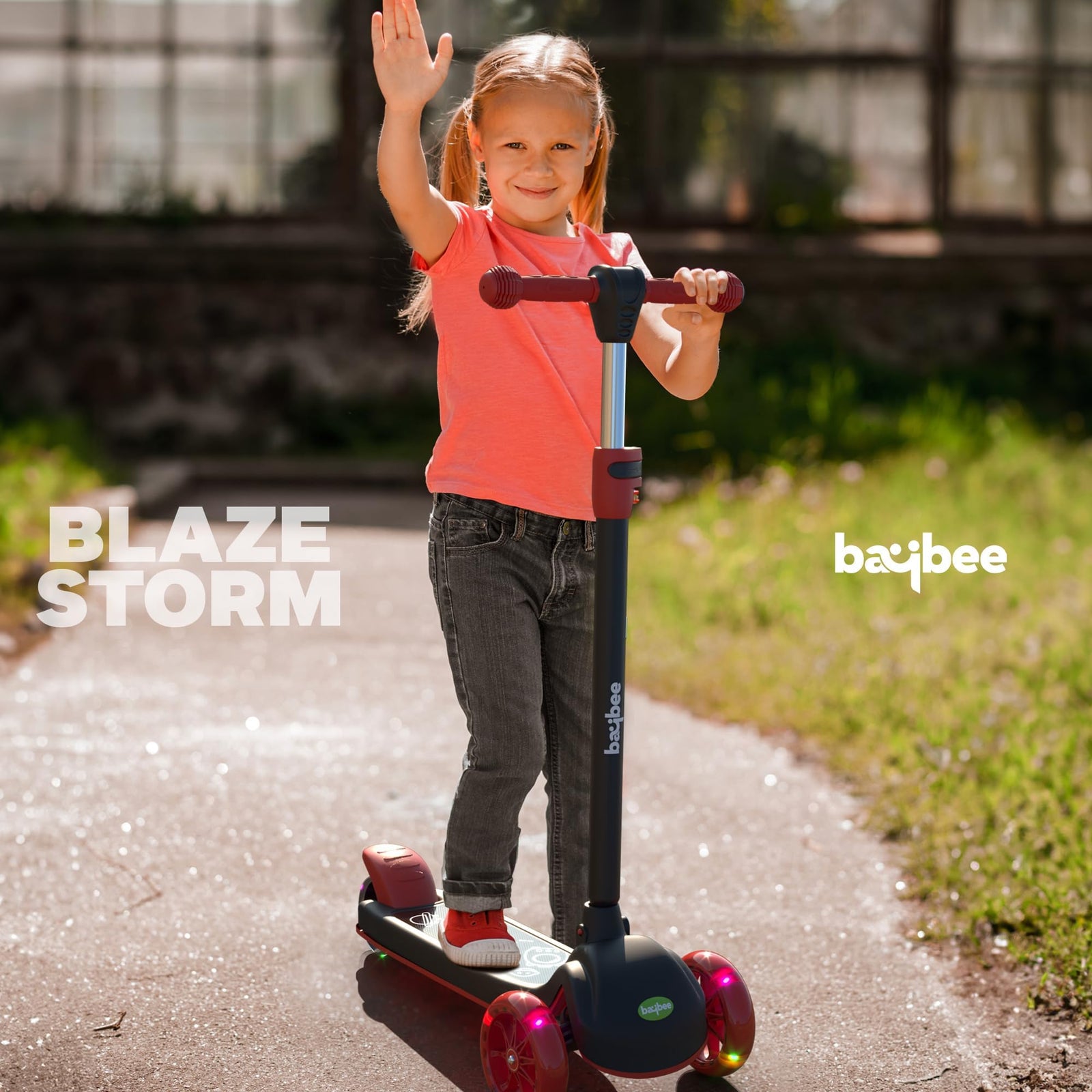 Baybee Blaze Storm Scooter for Kids,3 Wheel Smart Kick Scooter with Fold-able &Height Adjustable Handle, Runner Scooter with Extra-Wide LED PU Wheels & Brake for Kids Age 2-10 Years