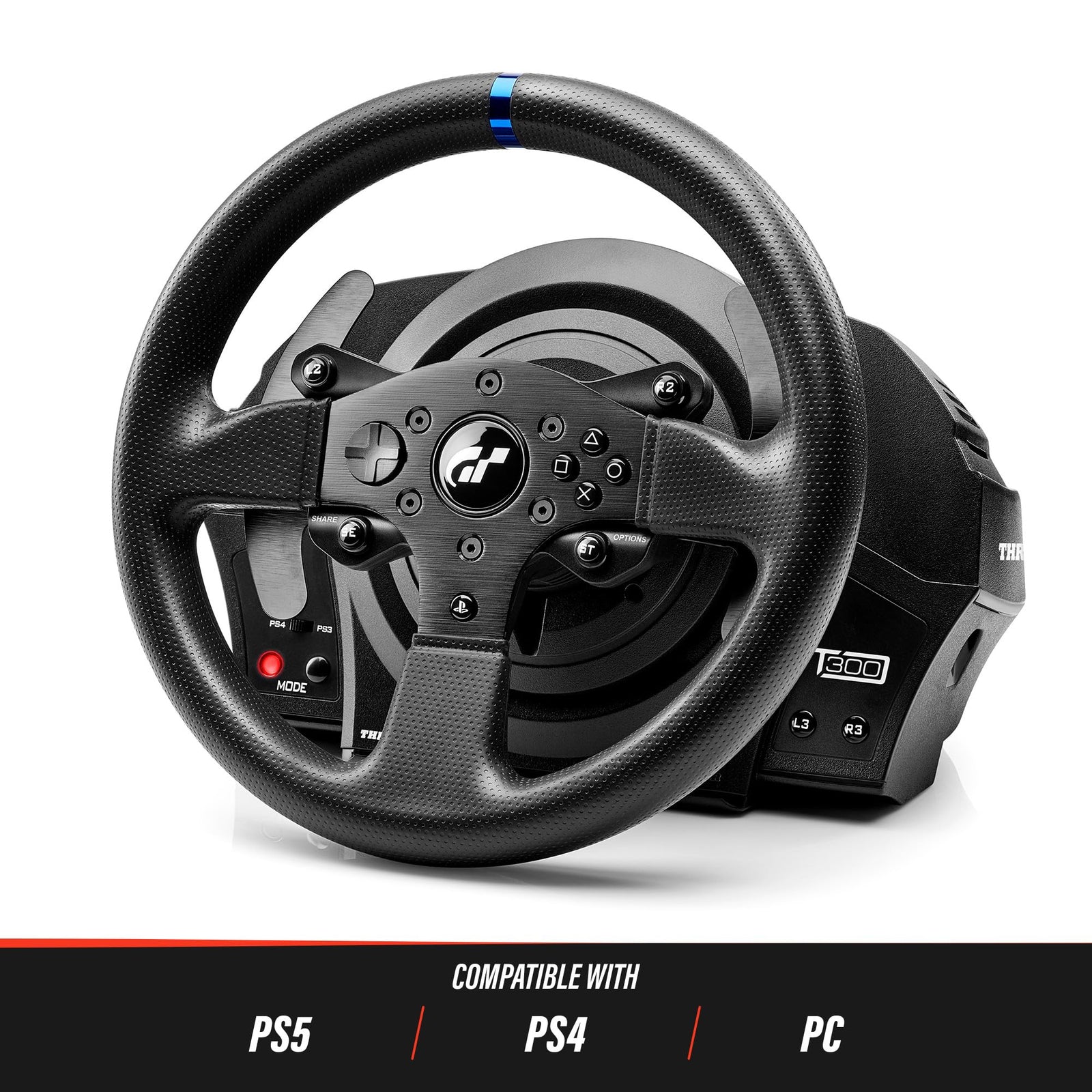 Thrustmaster T300RS GT, Racing Wheel and 3 Pedals, PS4 and PC, REALSIMULATOR Force Feedback, Brushless Motor, Dual-Belt System, Magnetic Technology, Interchangeable Wheel, works with PS5 games