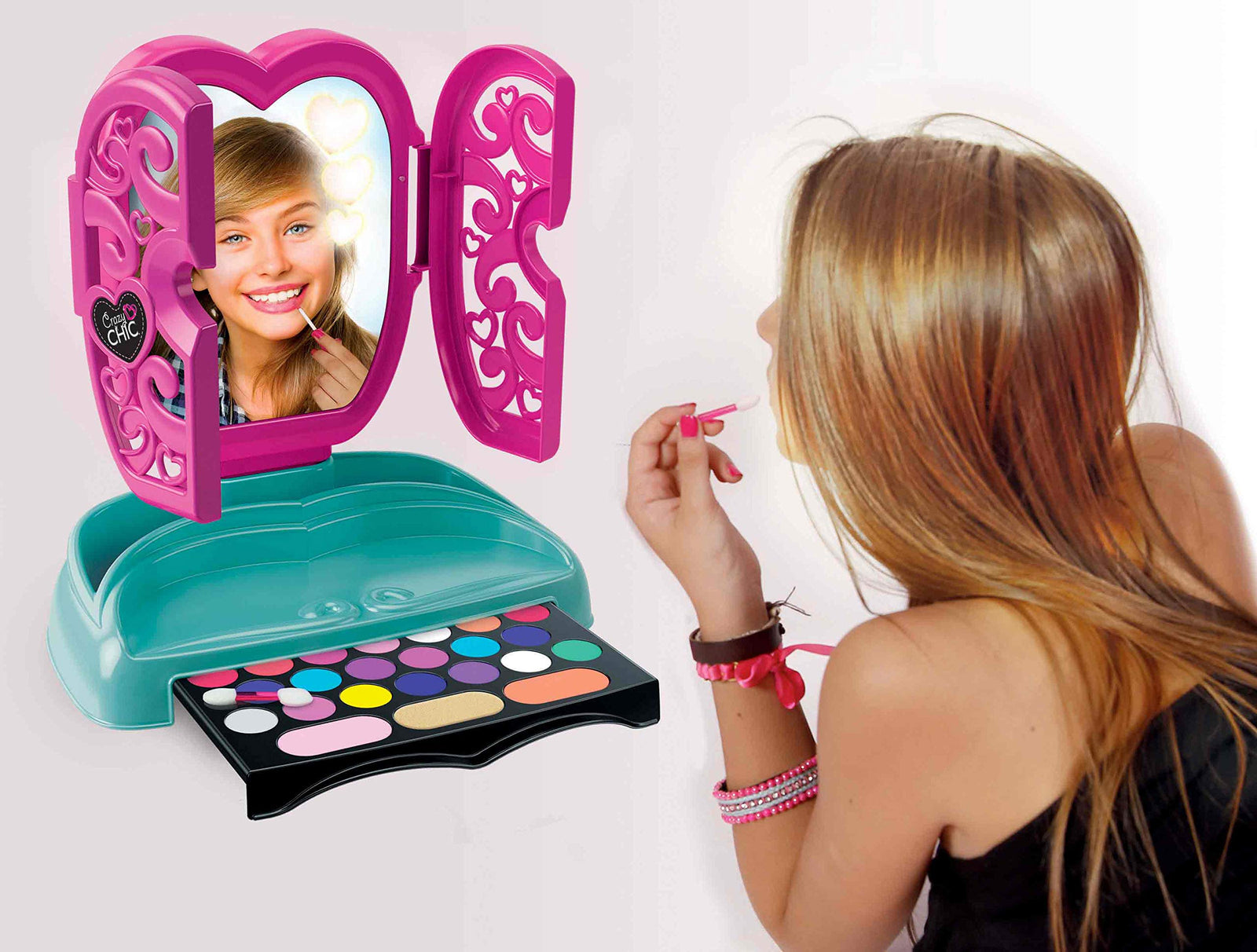 Clementoni 18541 clementoni-18541-crazy chic mirror make-up for children-cosmetic beauty set for girl from 7 years and older, multi-coloured