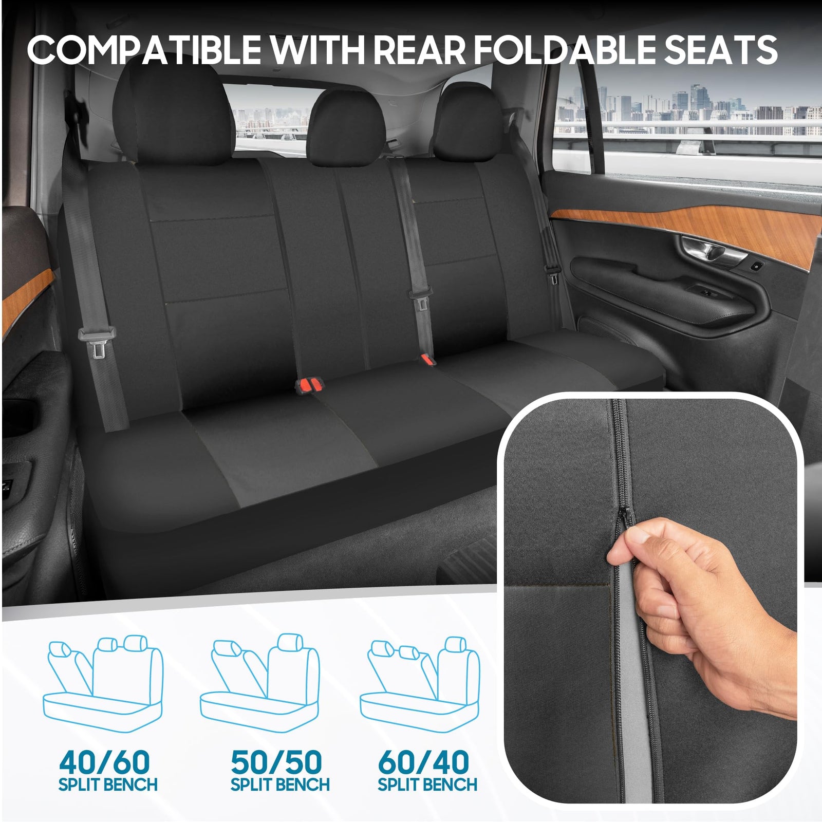 BDK PolyPro Car Seat Covers Full Set in Solid Charcoal – Front and Rear Split Bench Seat Covers for Cars, Easy to Install, Accessories for Auto Trucks Van SUV