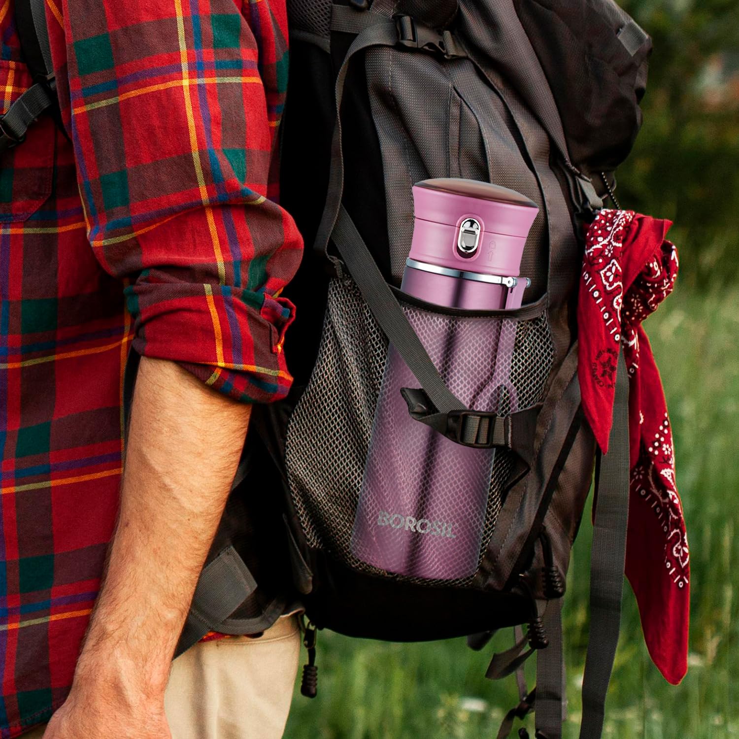 BOROSIL Double Wall Copper Coated Inner Vacuum Insulated Travelease Flask |Water Bottle|Thermos|Sports Bottle|Yoga Bottle|Portable|Office|Outdoor|Reusable Leak Proof PURPLE, 420 ML, BT420PE102