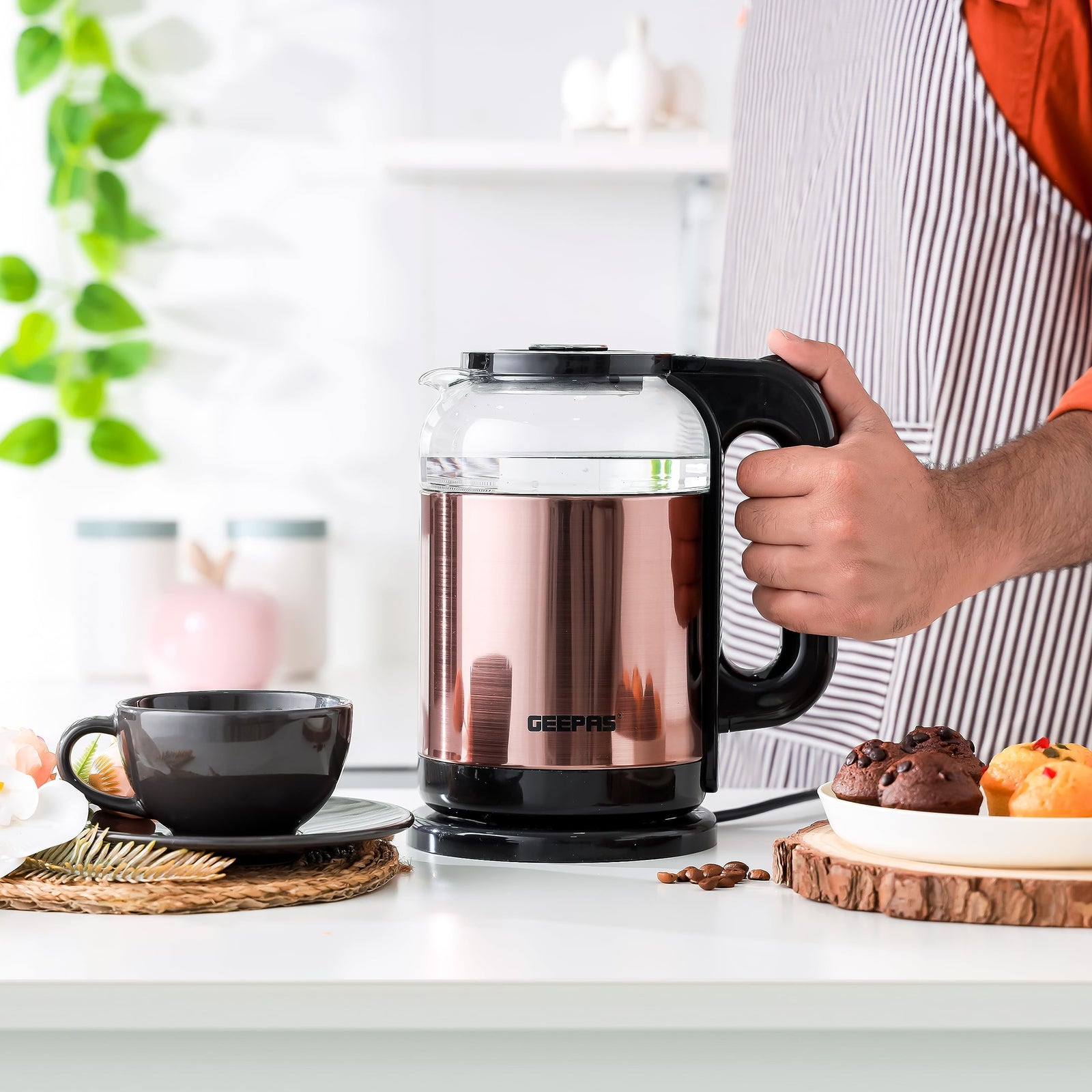 Geepas Electric Glass Kettle 1.7L, 360° Rotation Base, Cord Storage, Glass Body Clear Water Label Gauge, Perfect Pour Wide Opening, Safe & Convenient, automatic Shut-Off Function|1.7L 1500 W GK38063
