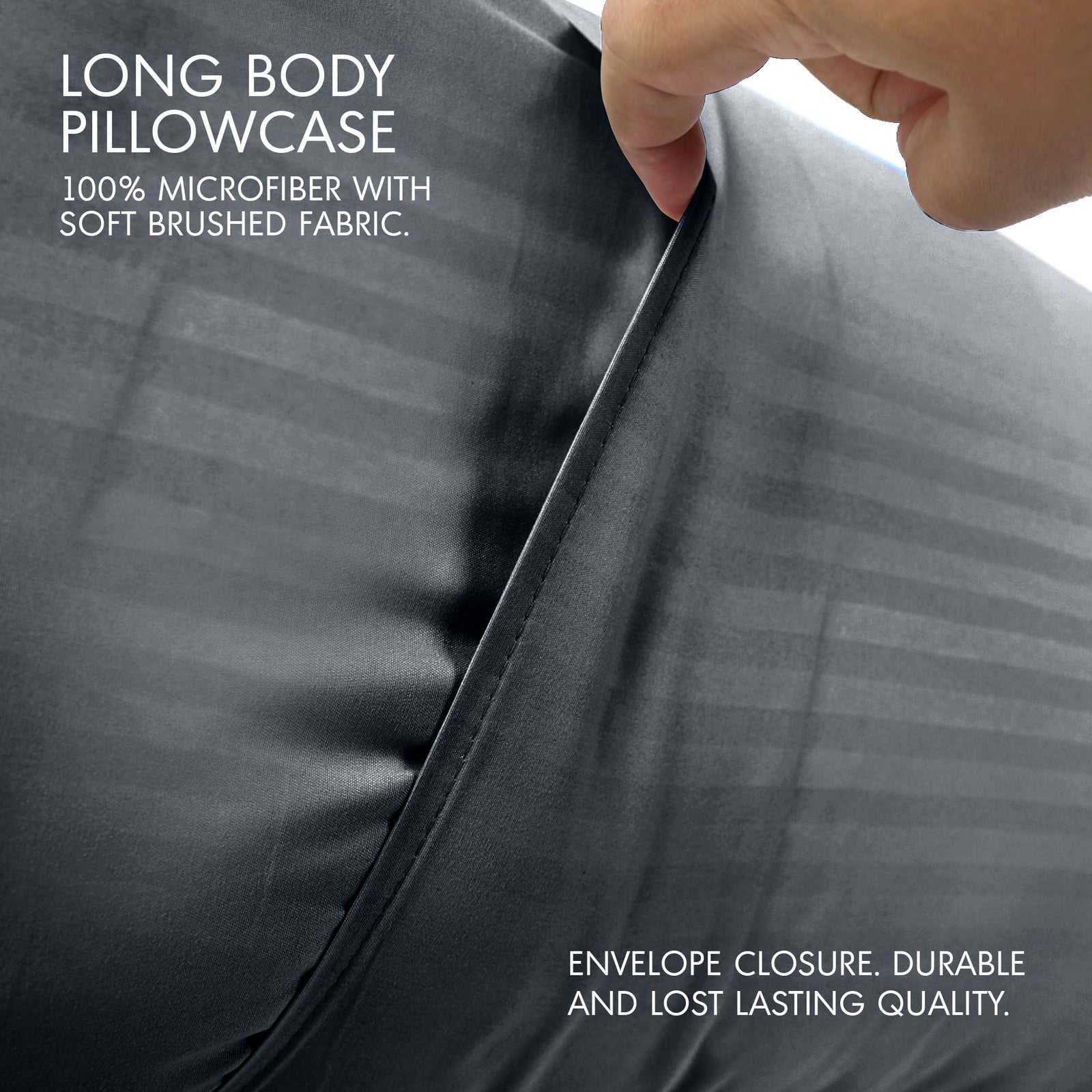 Hotel Linen Klub Long Body 1Pc Stripe Pillowcase - 100% Microfiber with envelope closure, Soft and Durable Quality, Size : 45 x 125cm, Dark Grey