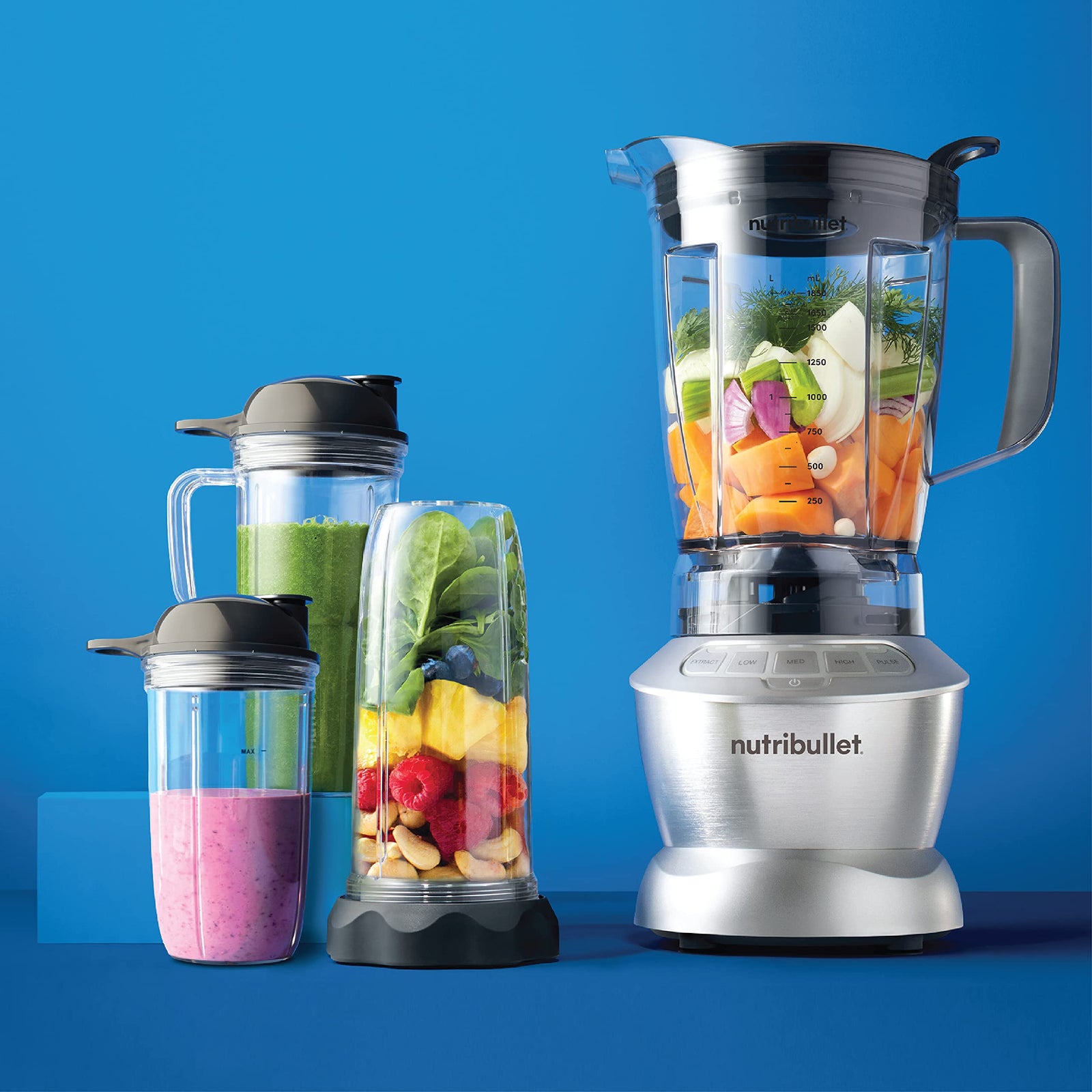 NutriBullet Full Size Blender + Combo 1200 Watts, 9 Piece Set, Multi-Function High Speed Blender, Mixer System With Nutrient Extractor, Smoothie Maker, Silver , NBC-12A.