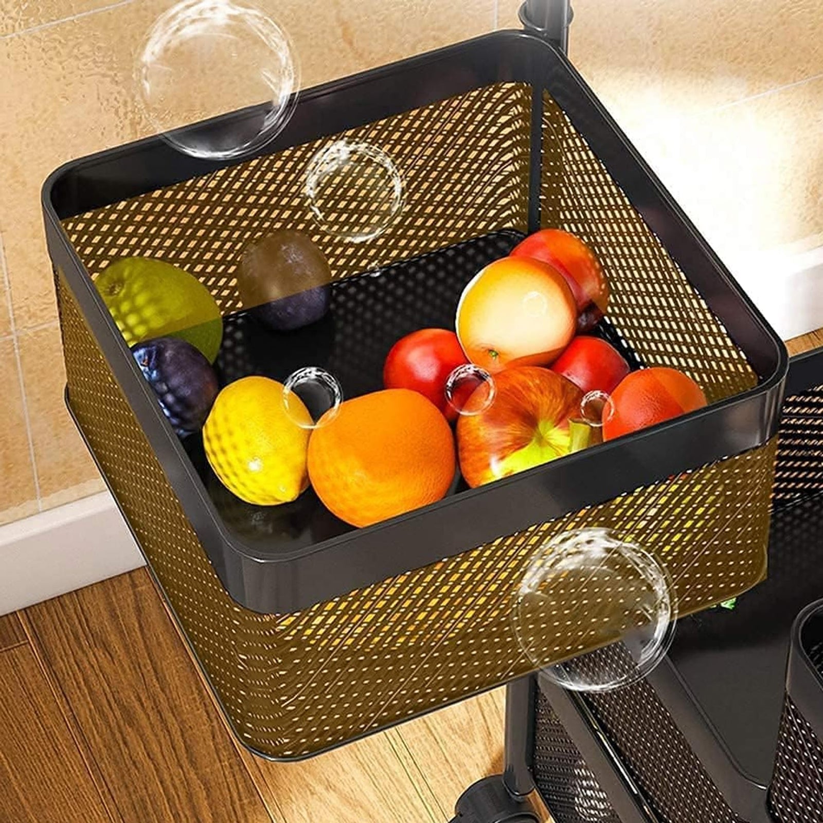 Sulfar Multi Purpose Trolley Storage Organizer And kitchen accessories items for Kitchen Storage Rack Square Design Fruits & Vegetable Onion Cutlery (Matt Black, 4 Layer Drawer)