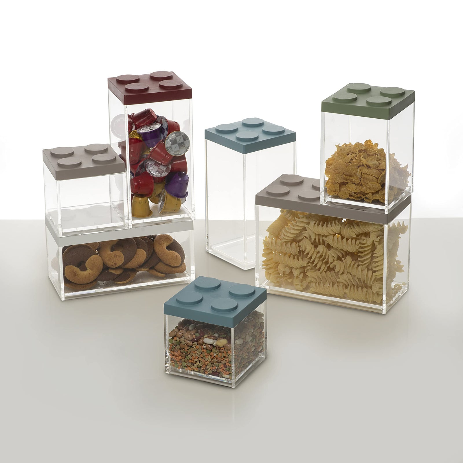 Omada Set of 7 Brickstore Food Containers of Different Dimensions - Red