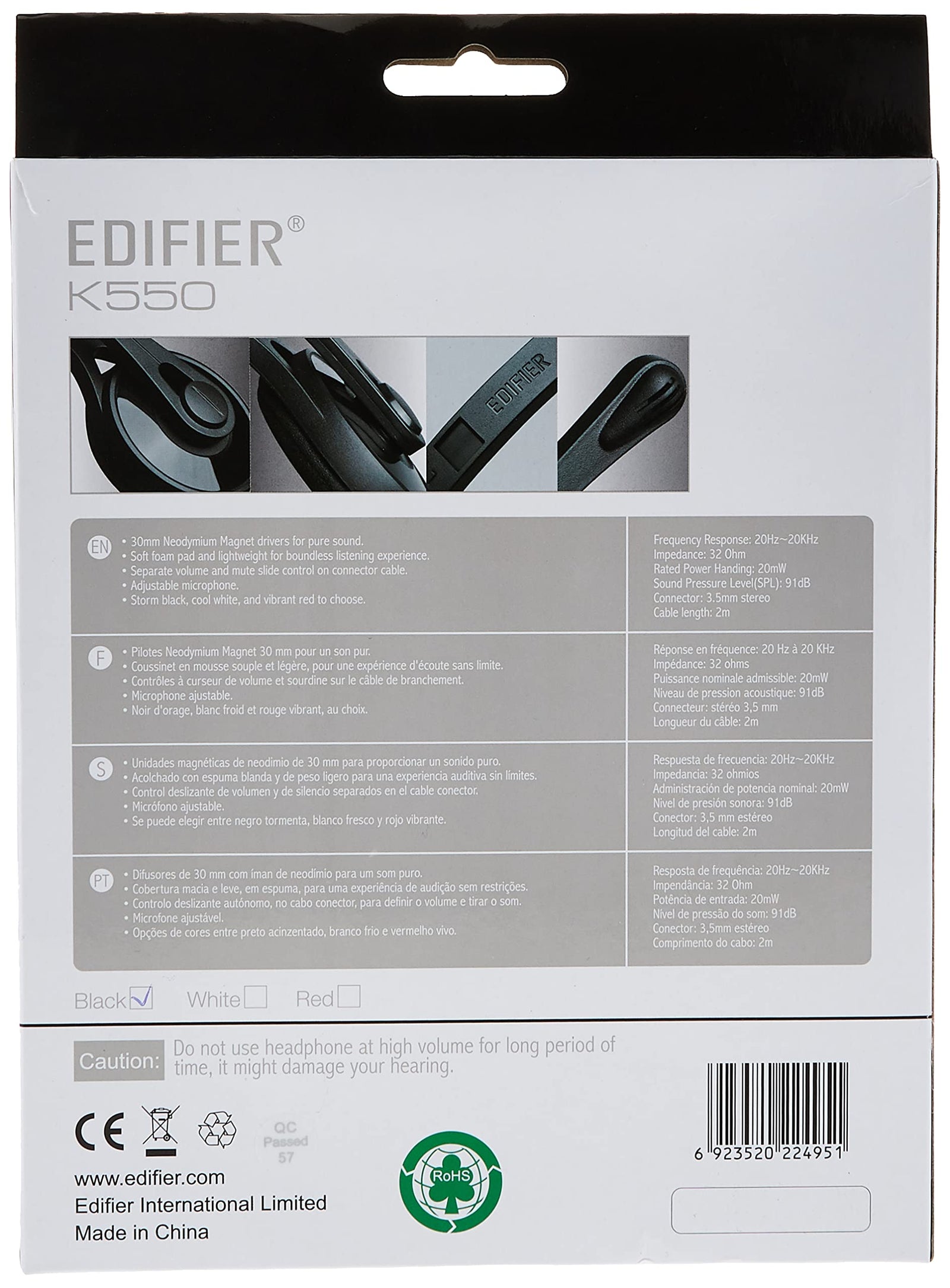 Edifier Basic Computer Headset Black K550 Single Plug Bk6923520224951, Medium, Wired