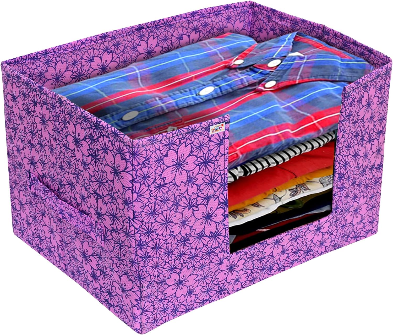 Fun Homes Metalic Flower Print 2 Pieces Large Capacity Space Saver Closet, Stackable and Foldable Saree, Clothes Storage Bag, Non-Woven Rectangle Cloth Saree Stacker Wardrobe Organizer (Pink & Purple)