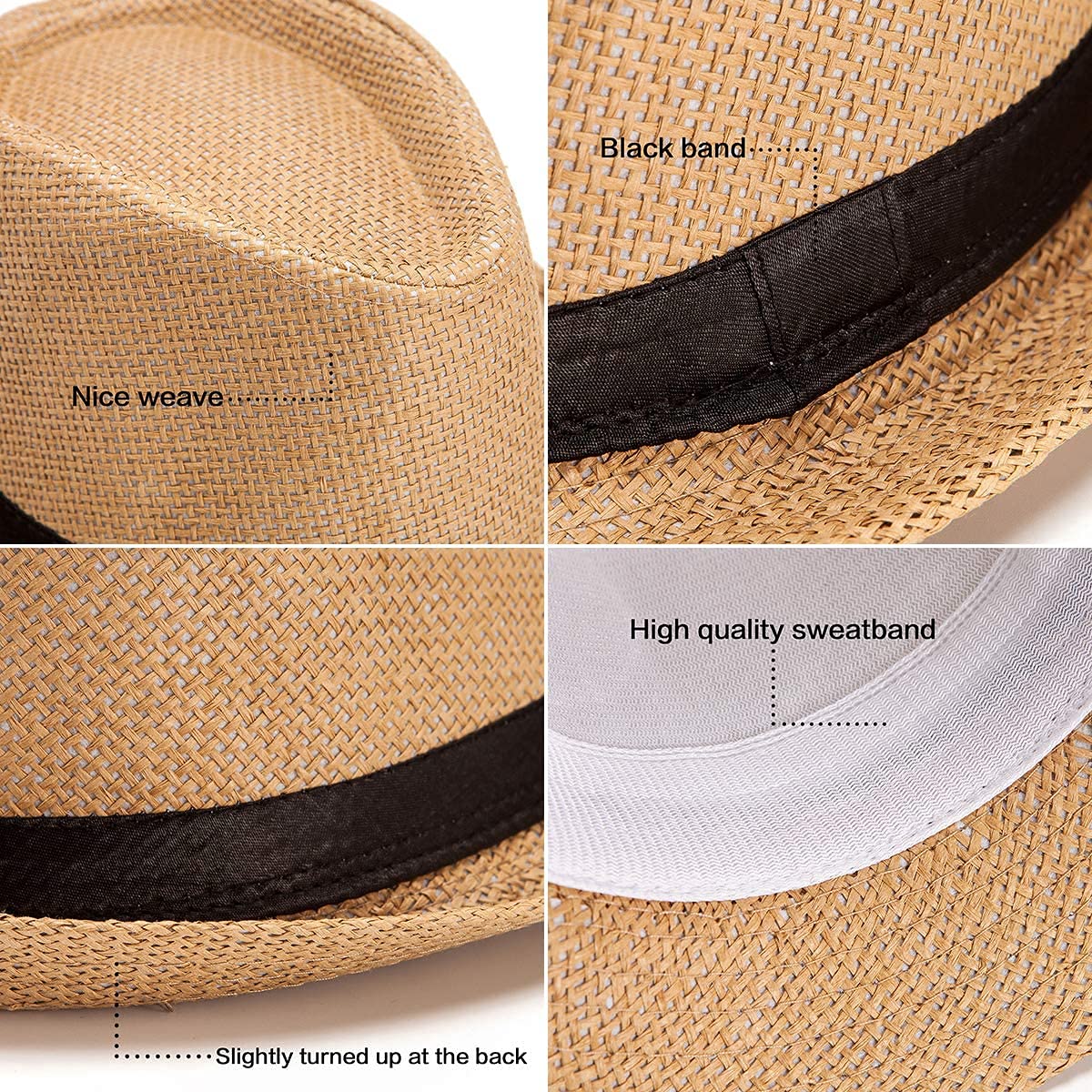 OnceNext Straw Hat,Fashion Men Women Straw Hat Contrast Ribbon Fedora Curly Brim Unisex Panama Jazz Trilby Hat Cap