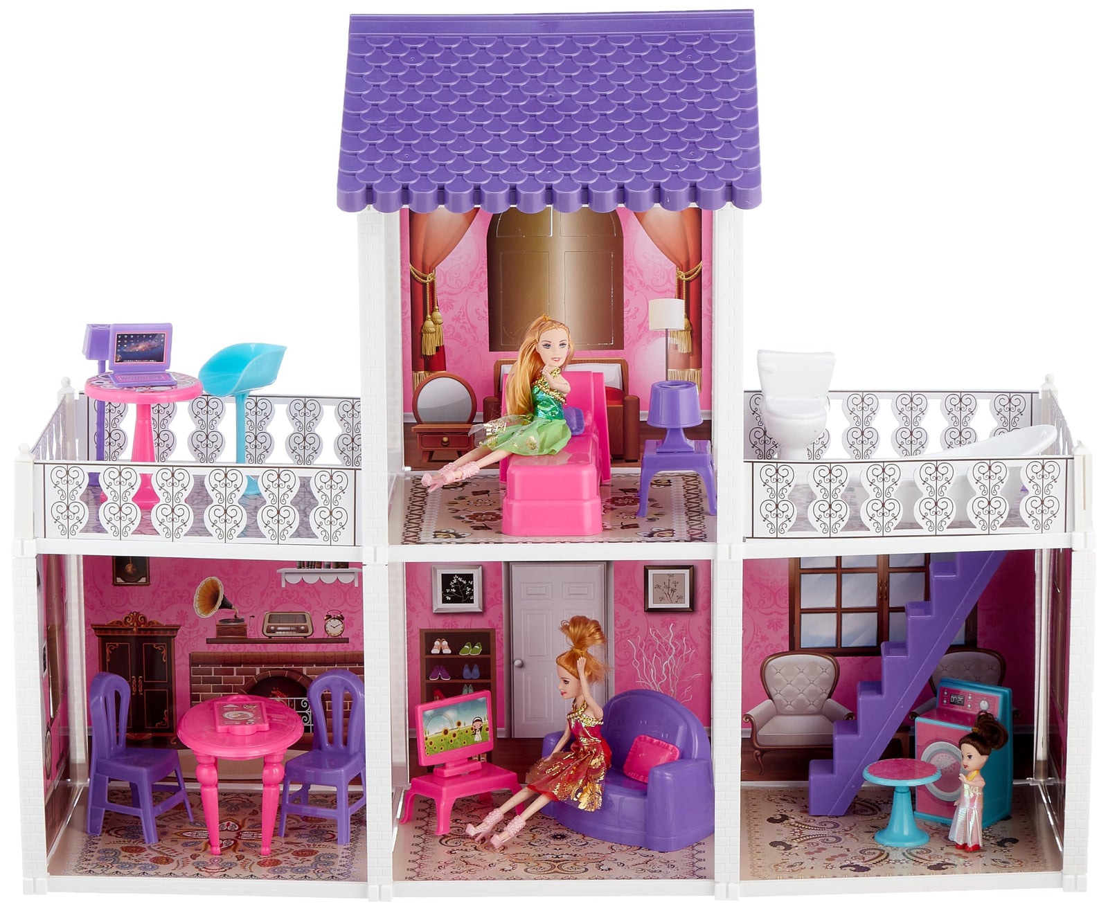 RT 01010-972 Doll with Villa Shaped Doll House - 115 Pieces