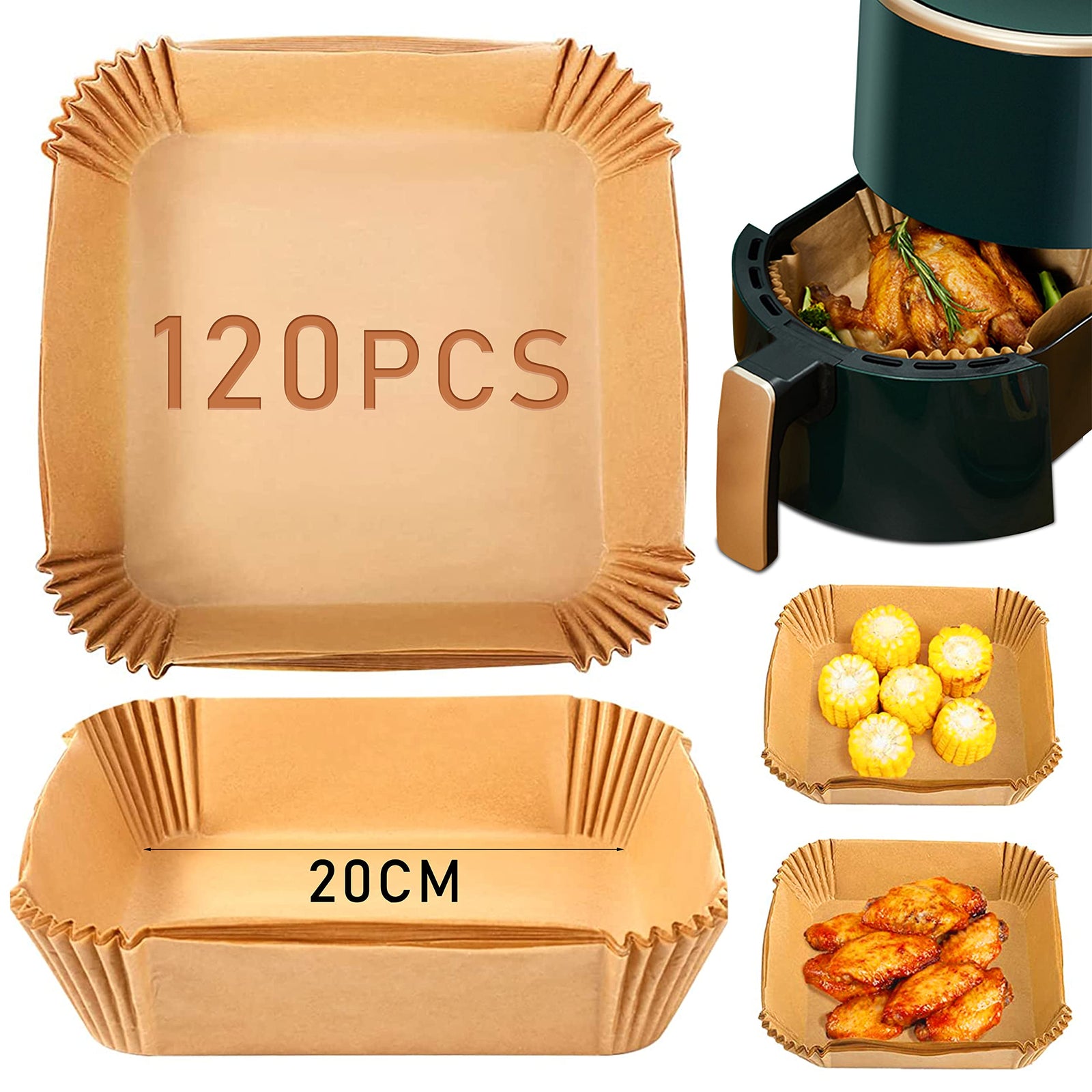 50Pcs Air Fryer Disposable Paper Liner, Air Fryer Liners Square, Baking Paper for Air Fryer Water-proof,Parchment Paper for Baking Roasting Microwave,7.9 inch/20cm,Square