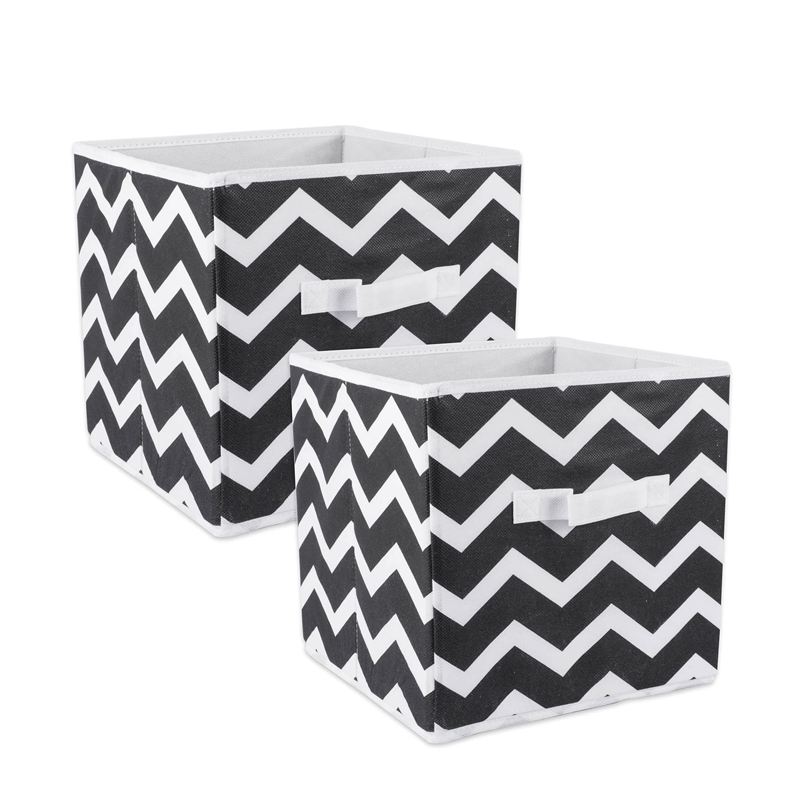 DII Non-Woven Polyester Storage Bins, Chevron Pattern, Black, Small - Set of 2