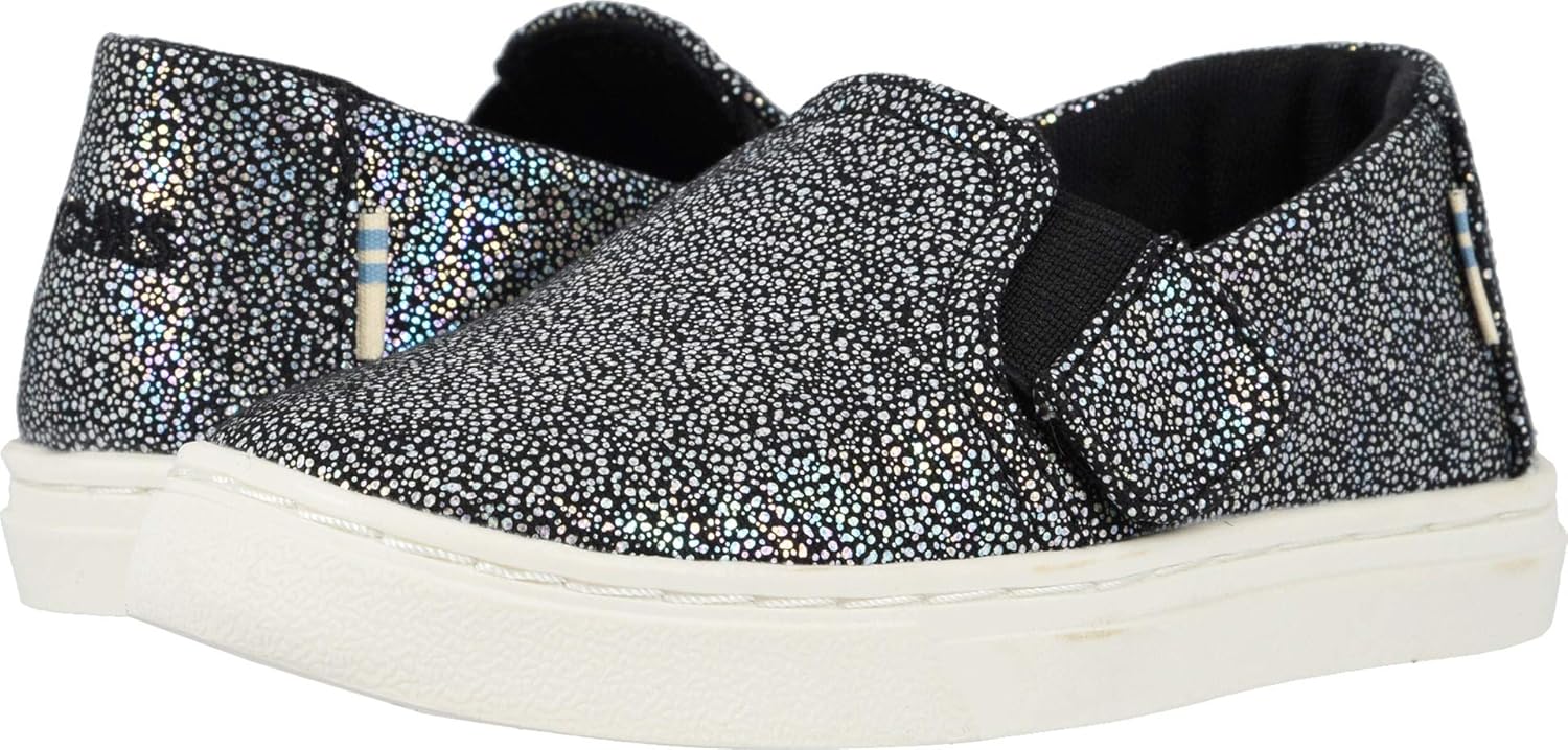 Tom's Girl's Luca Tiny Slip on Shoes (6 Toddler M, Black Iridescent Droplets)