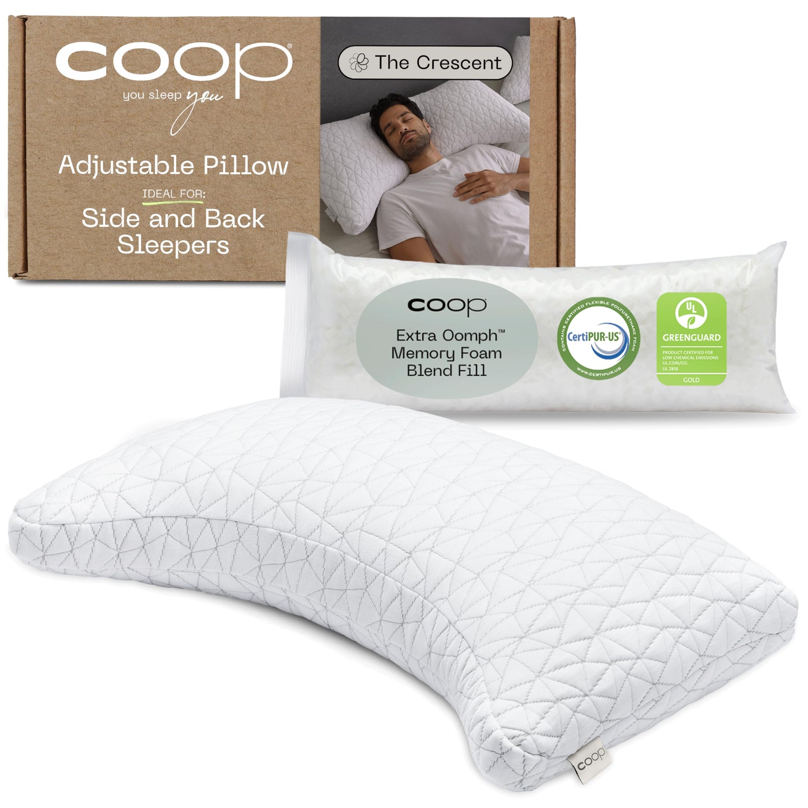 Coop Home Goods Crescent Back and Side Sleeper Pillow - Pillow for Neck and Shoulder Pain Relief, Memory Foam Pillow, Bed Pillow for Sleeping, Pillow for Side Sleepers and Back Sleepers (Queen Size)