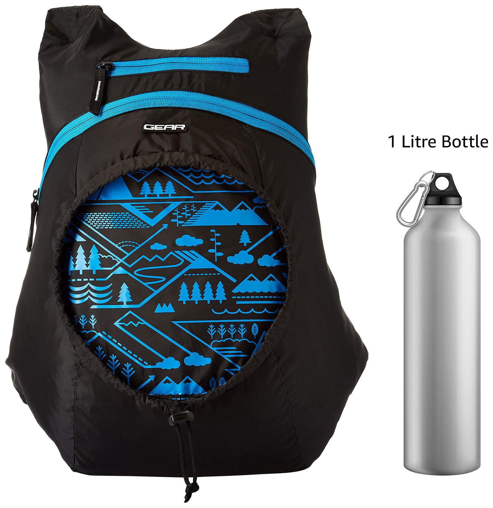 Gear CarryOn 16L Foldable Water Resistant School Bag//Backpack/College Bag for Men/Women - Blue Black