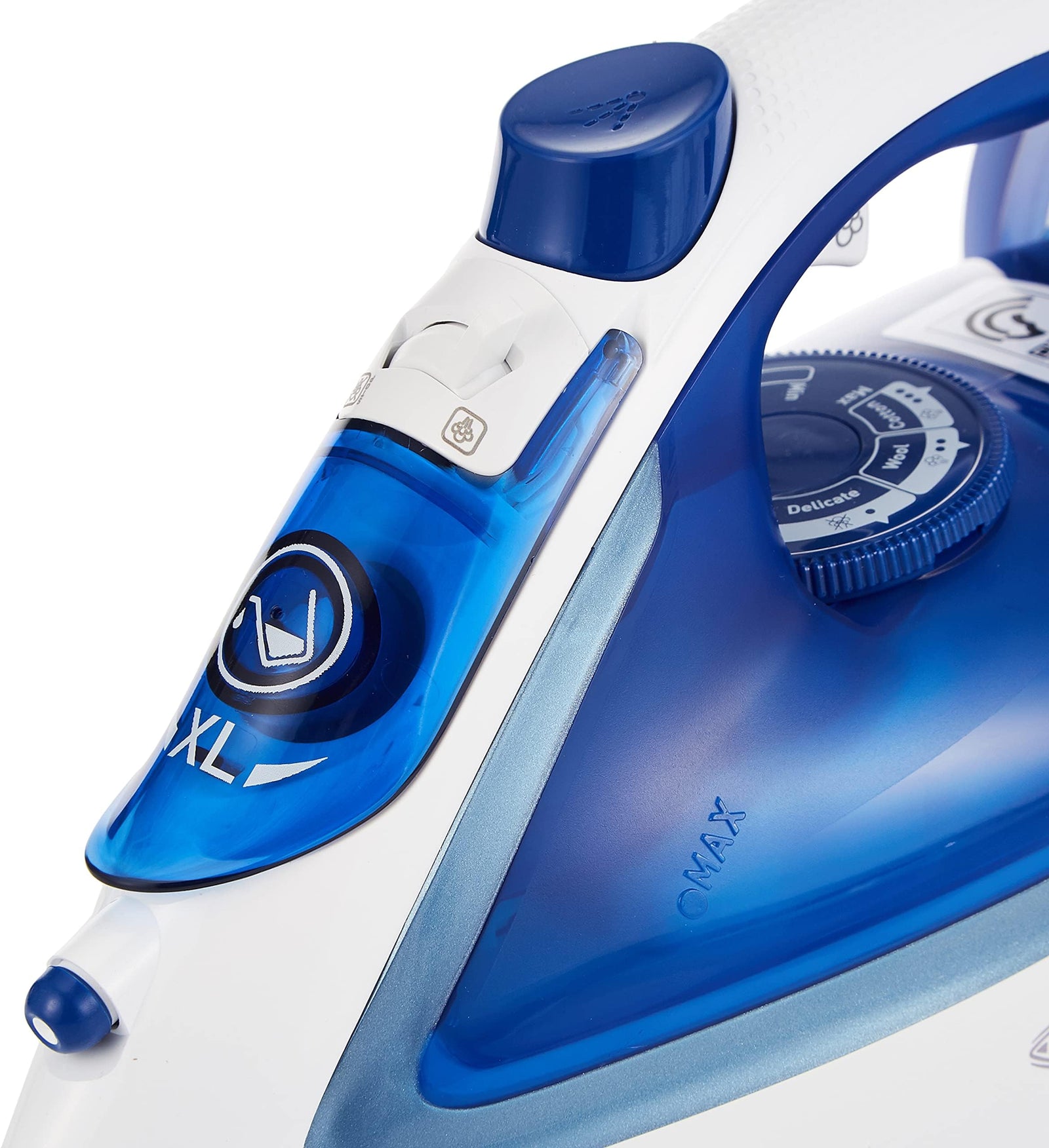 Tefal Easygliss Durilium Airglide Soleplate Steam Iron, 2400 Watts, Blue/White, FV5715M0