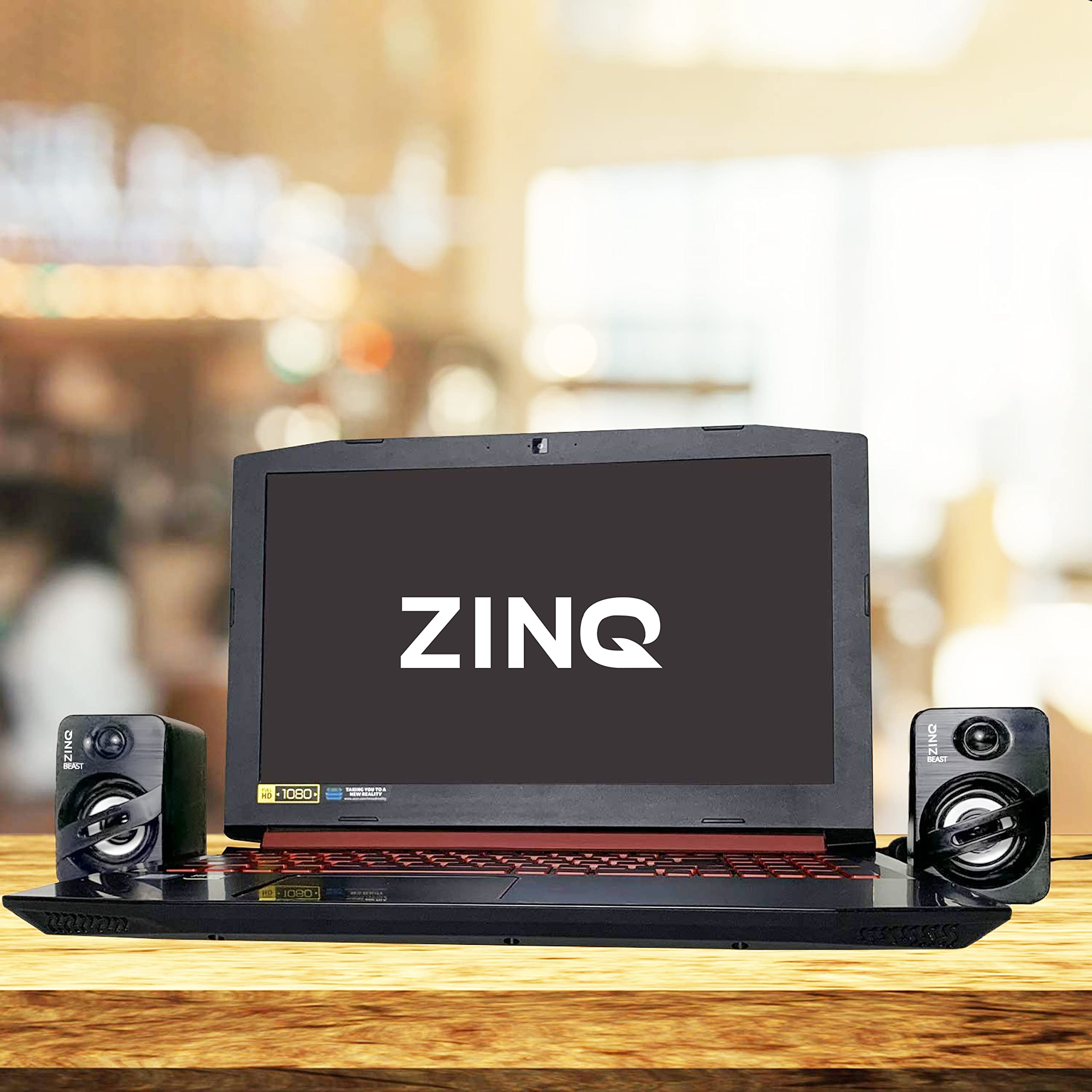 Zinq Technologies Beast Portable Laptop/Desktop USB 2.0 Powered Multimedia Speaker with AUX Input, deep bass, LED Lights, 3.5mm Audio Input (Black)