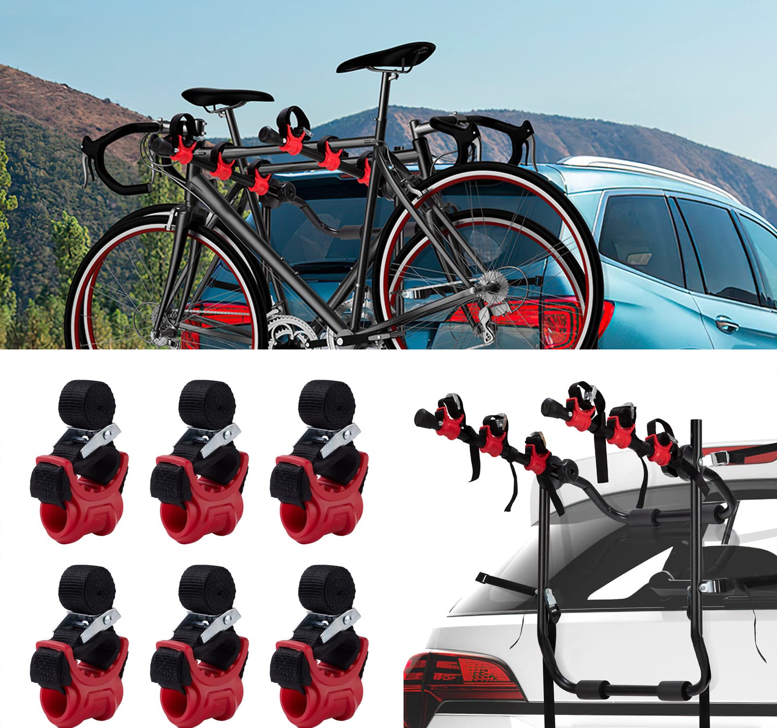 ASENDIWAY 6Pcs/Set Bike Rack Hitch Mount Bicycle Car Bike Rack Strap Replacement Cradles Cargo Carrier Spare Hooks with Rubber Straps 1-1/4