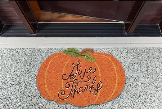 DII Natural Coir Outdoor Welcome Doormat Thanksgiving & Fall Front Door Mat, Porch Décor, 17x29, Give Thanks Pumpkin