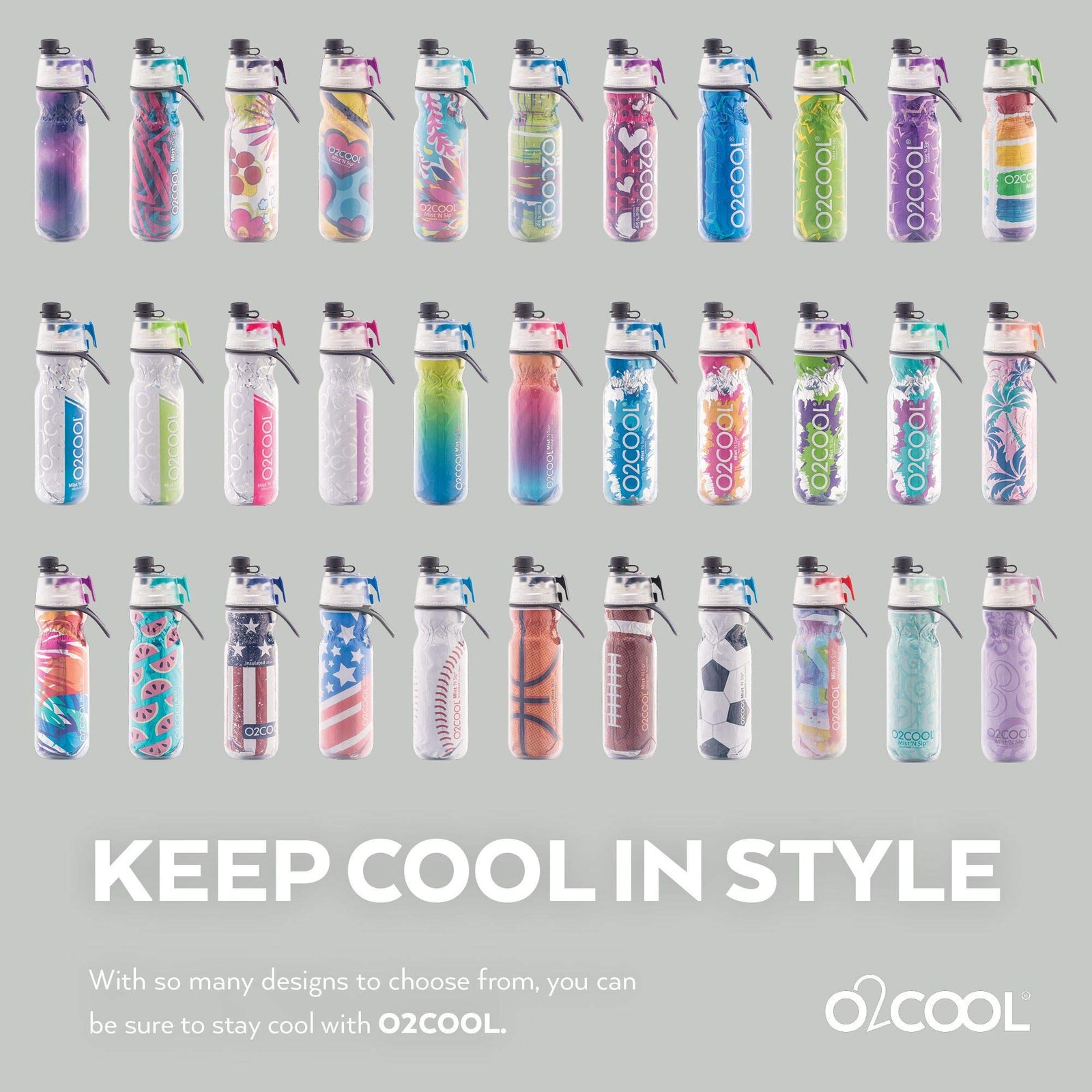 O2COOL Misting Insulated Water Bottle, Mist 'N Sip Sports Series by , 20 oz 20 Ounce HMCDP31SB1