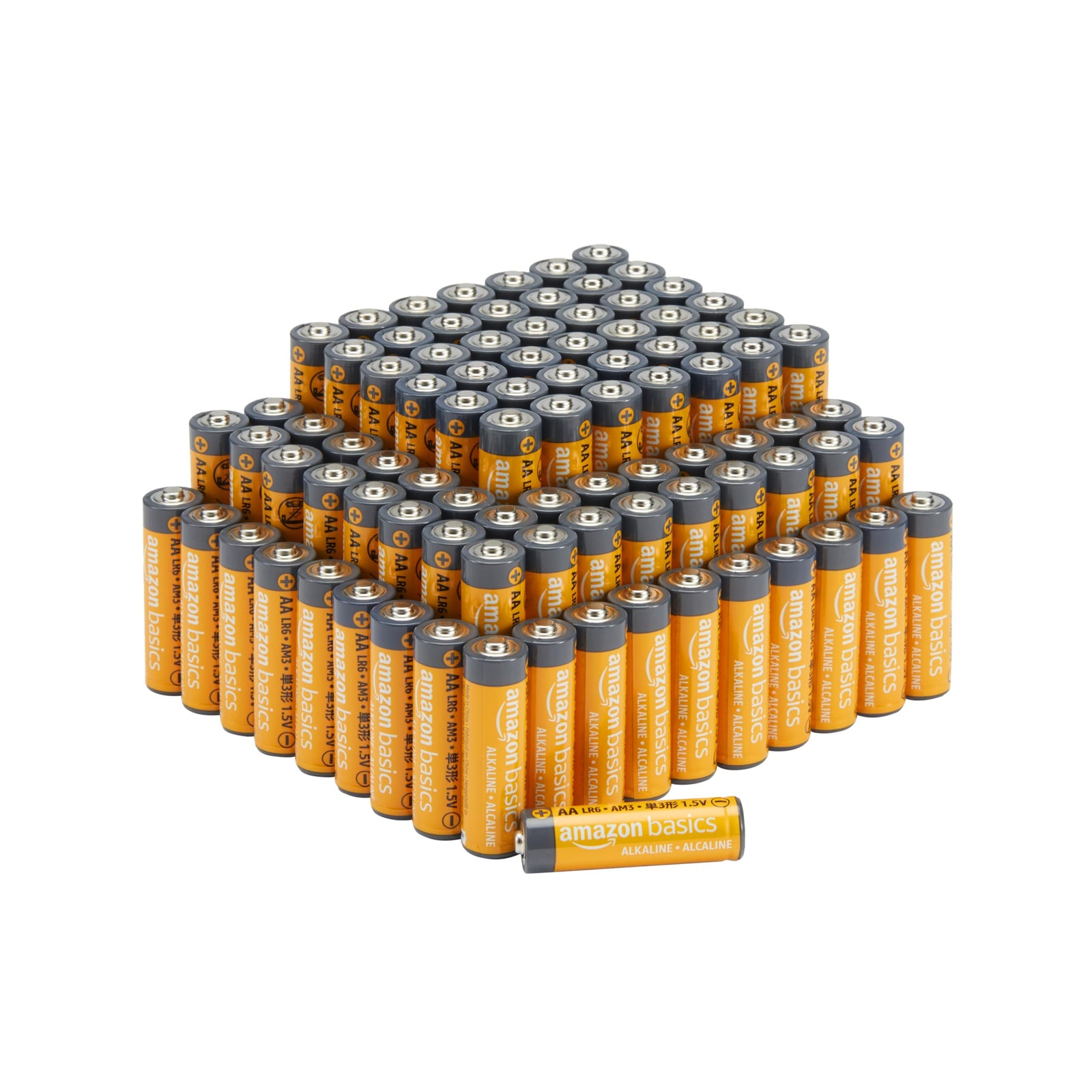 Amazon Basics 100 Pack AA High-Performance Alkaline Batteries, 10-Year Shelf Life, Easy to Open Value Pack