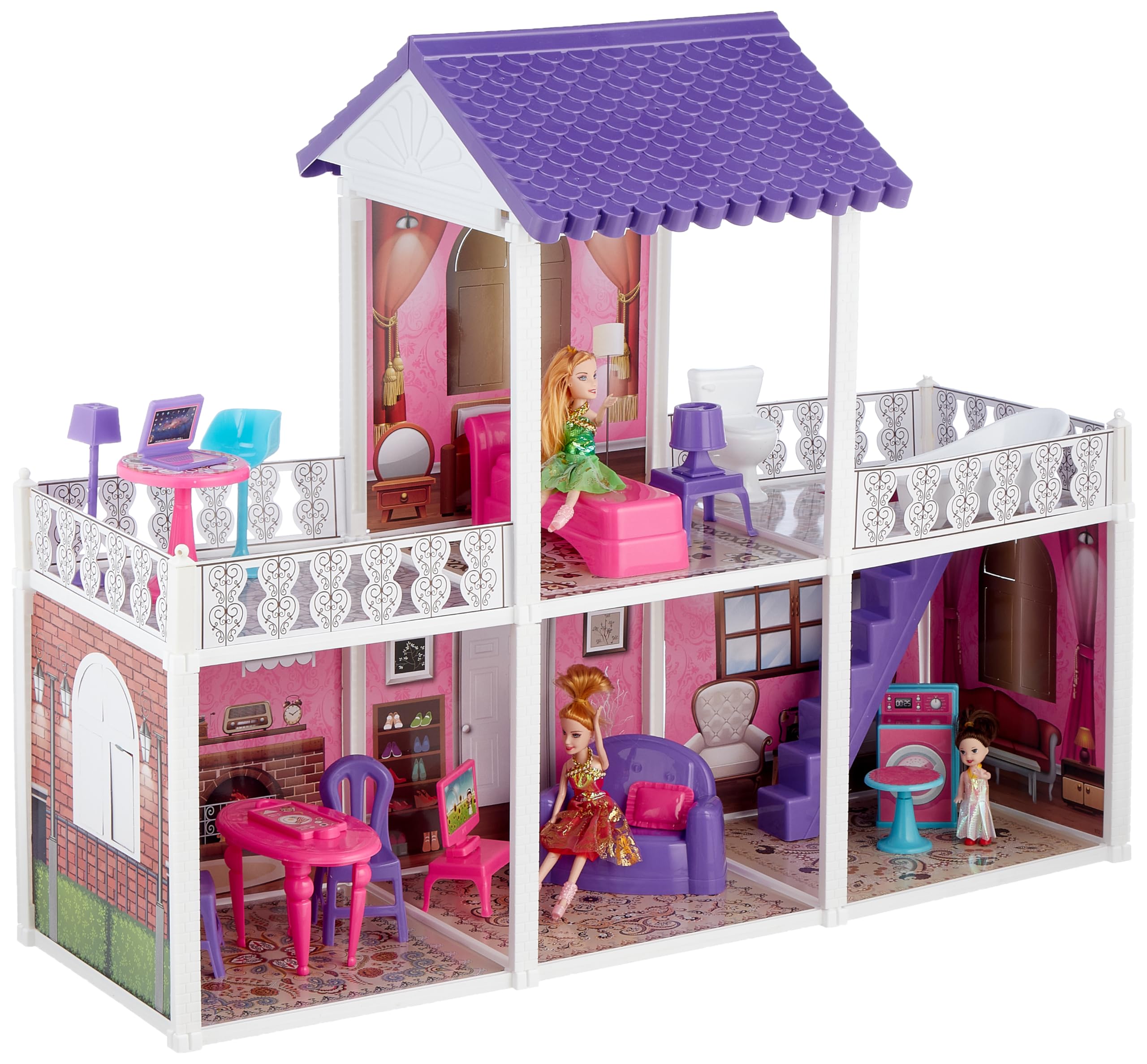 RT 01010-972 Doll with Villa Shaped Doll House - 115 Pieces